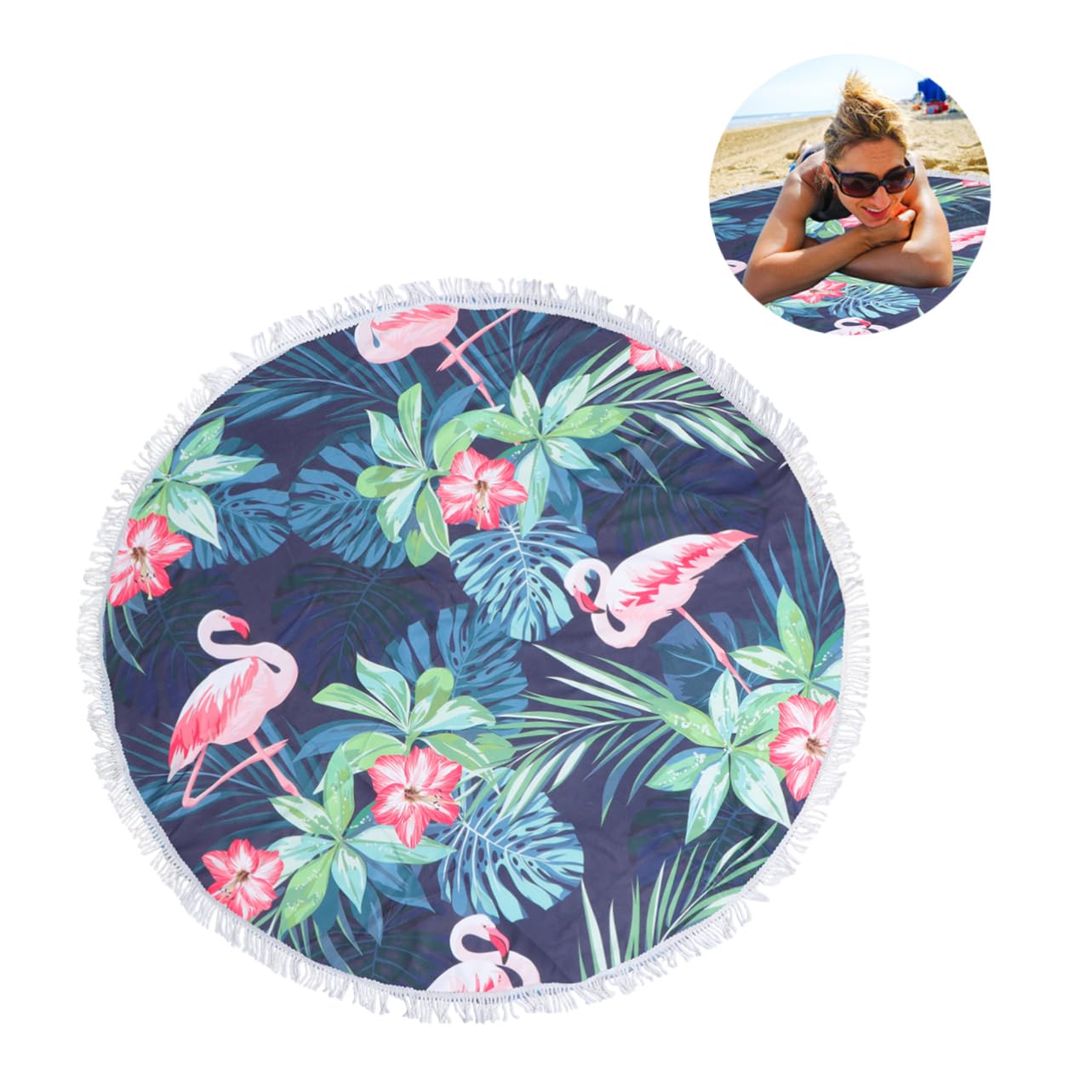 Telo Mare Rotondo Stampato 150cm in Microfibra Assorbente | Navy, Asciugatura Rapida per Yoga e Stretching, Atmosfera Estiva, Teli da Mare e Mare Accessori Spiaggia