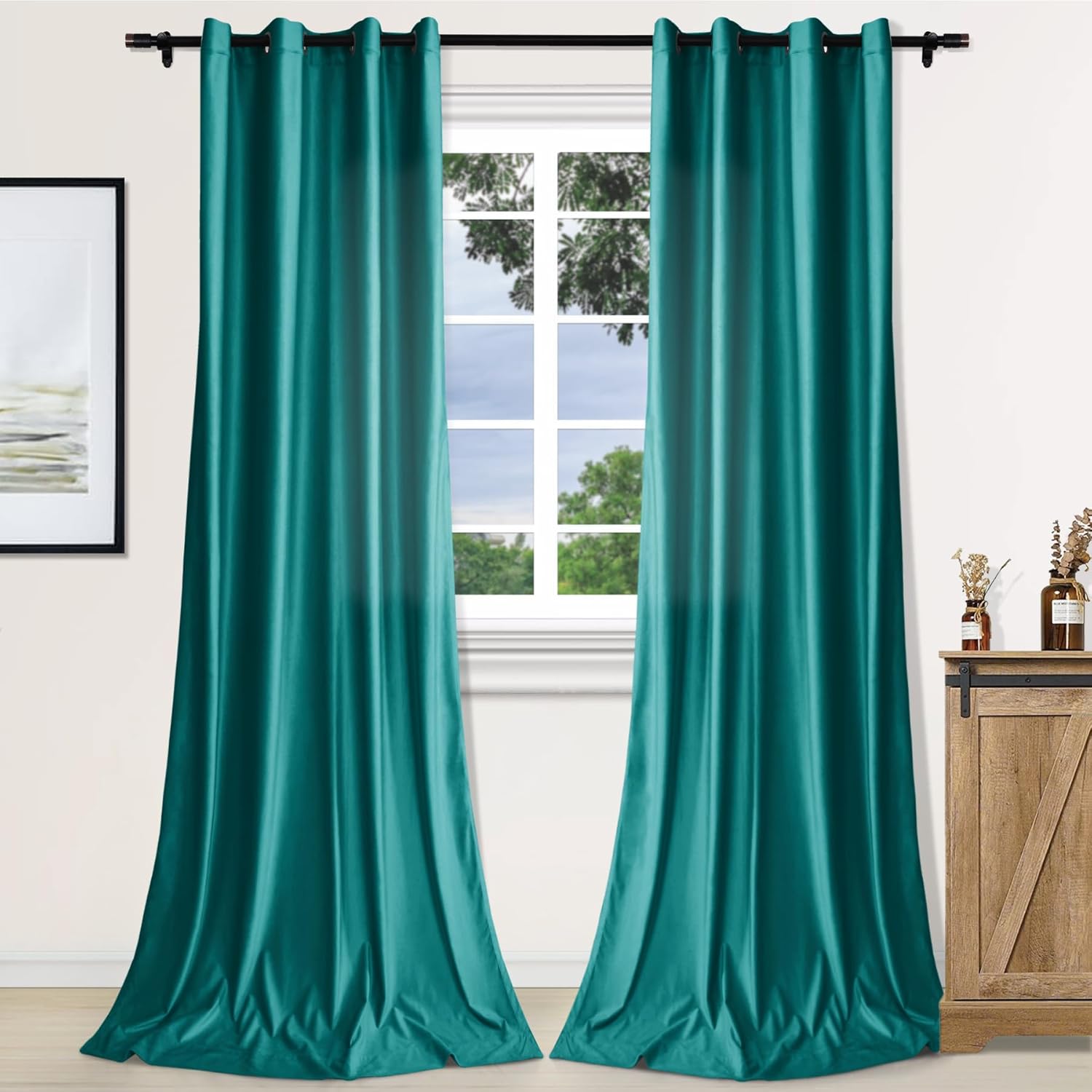 Fcosie Velvet Curtains 96 inches Length Room Darkening Window Curtain Panels Grommet Top, Super Soft Window Drapes for Home Hall Office Theater Club Patio Hotel, Lake Blue, 1 Panel, 72" W x 96" L