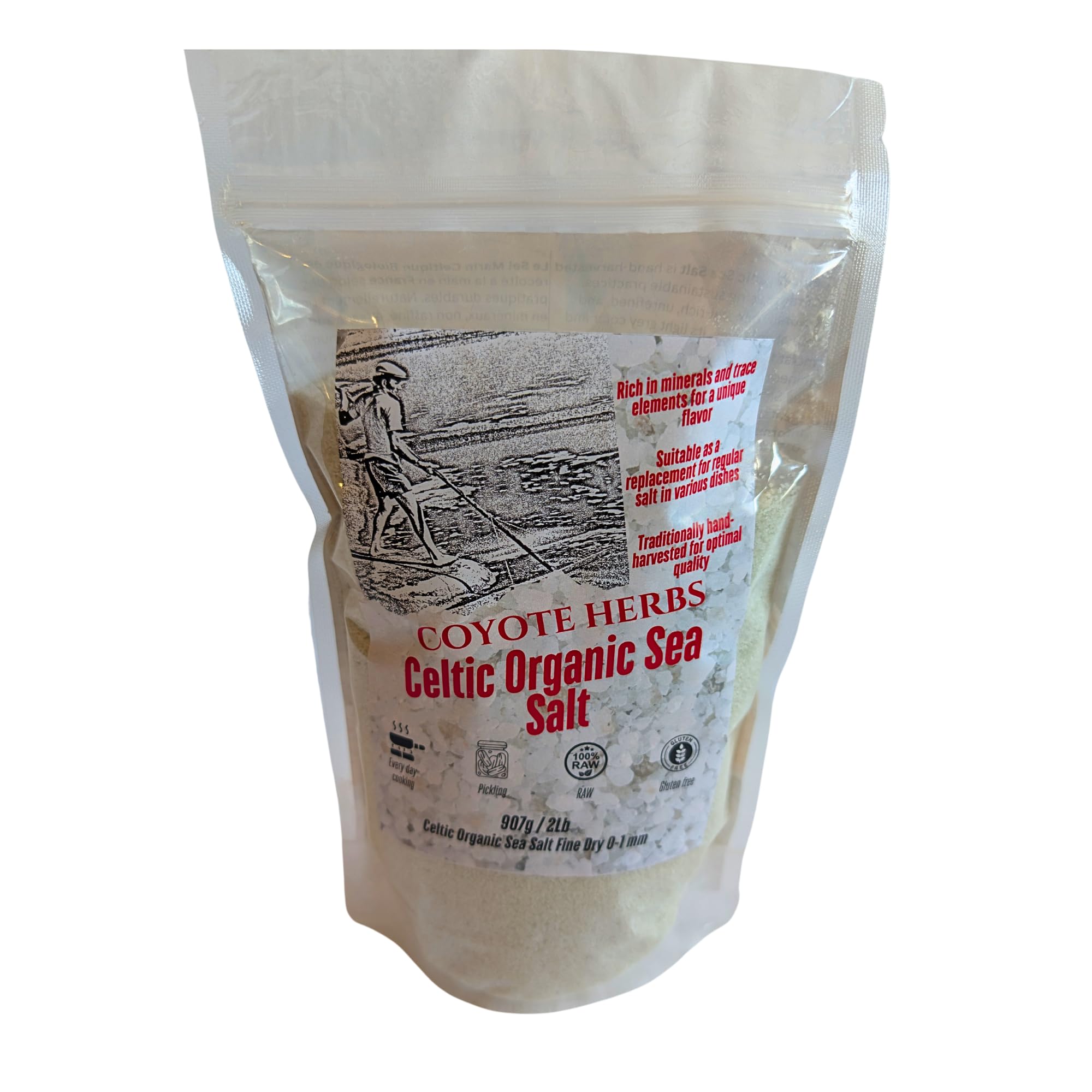 Sale marino celtico biologico fine secco 4 lb (1815 g) - Premium Sel de Guérande dalla Francia - Non raffinato, ricco di minerali, sale marino fine gourmet - raccolto a mano, naturale, perfetto per