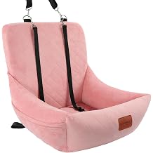 WOOAIDAGG Dog Car Seat for Small Dogs Up to 25lbs,Soft Washable Fabric Fill in Memory Foam,Easy to Assemble with 2 Clip-On Safety Leashes and Storage Pockets,Front or Back Seat are Both OK Pink