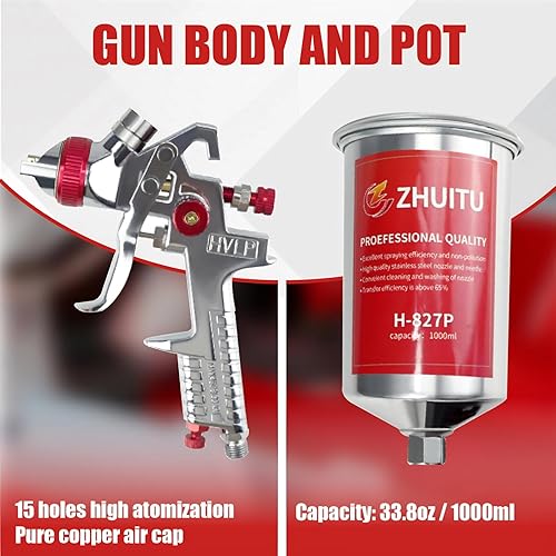 Miniatura 3 de HVLP Pistola de pulverización de aire con boquillas de 1.41.70.079 in, kit de pistola de pintura reguladora de compresor de aire, pistola de pintura