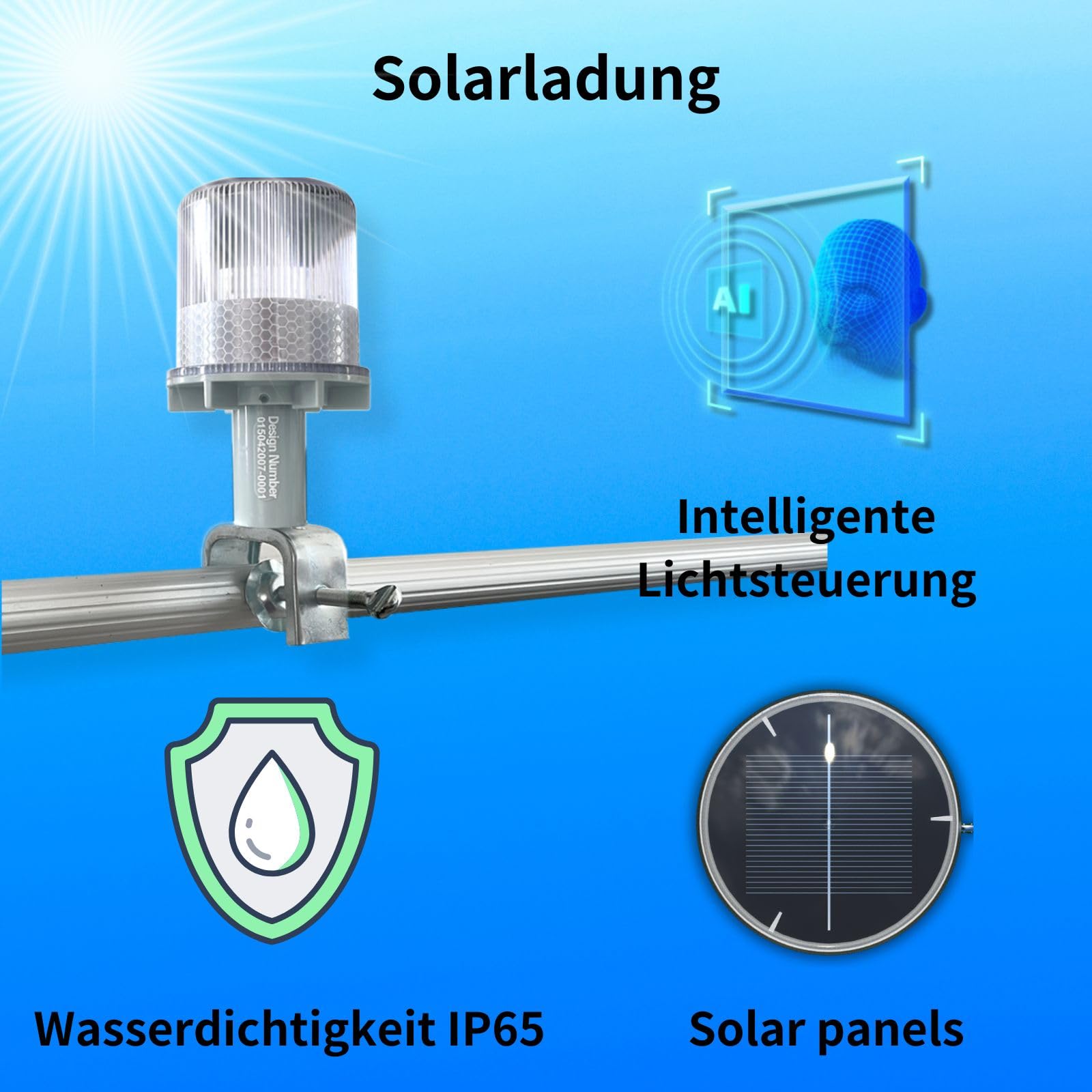 Cloud Fire Luce di navigazione solare per barche, luci di ancoraggio barca, 3 modalità di illuminazione, luci di segnalazione a 360° IP65, design impermeabile per navi a vela strada, allarme per