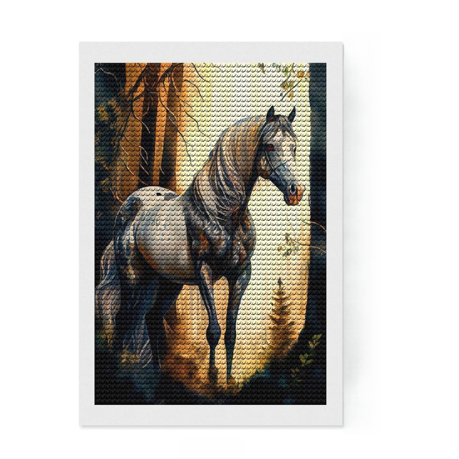 Junmoney Horse Round Drill Diamond Painting 8"x12", Decorate Your Room, Sparkling Round Gems, Adhesive Canvas, Bedroom Decor