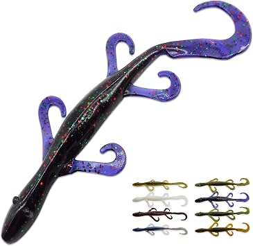 Wild Lizard Soft Plastic Lure, 5.5 Inch Scented Creature Bait for Bass Fishing, Active Legs & Tail, Dense Salt Body for Natural Sink, Ideal for Texas & Carolina Rig, 10-Pack