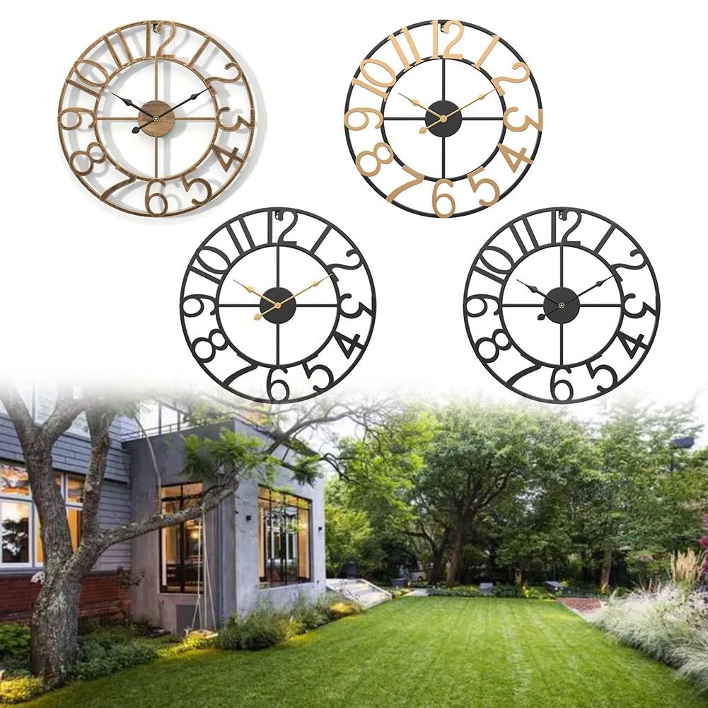 Zilimontt Orologio da parete con quadrante aperto, effetto ardesia, orologio da parete per esterni, per soggiorno, decorazione della casa, impermeabile, grande orologio da giardino decorativo (E)