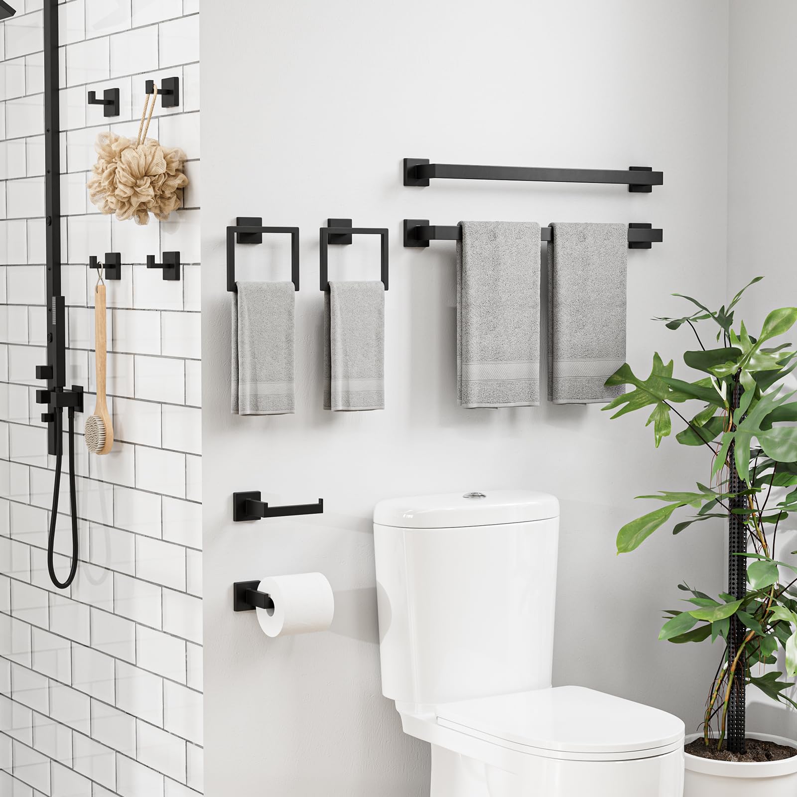 20-Pieces Matte Black Bathroom Accessories Set, 24 Inch Bathroom Hardware Set, SUS304 Stainless Steel Bath Towel Bar Set, Towel Racks for Bathroom Wall Mounted, Modern Bathroom Decor — Amazon image 8