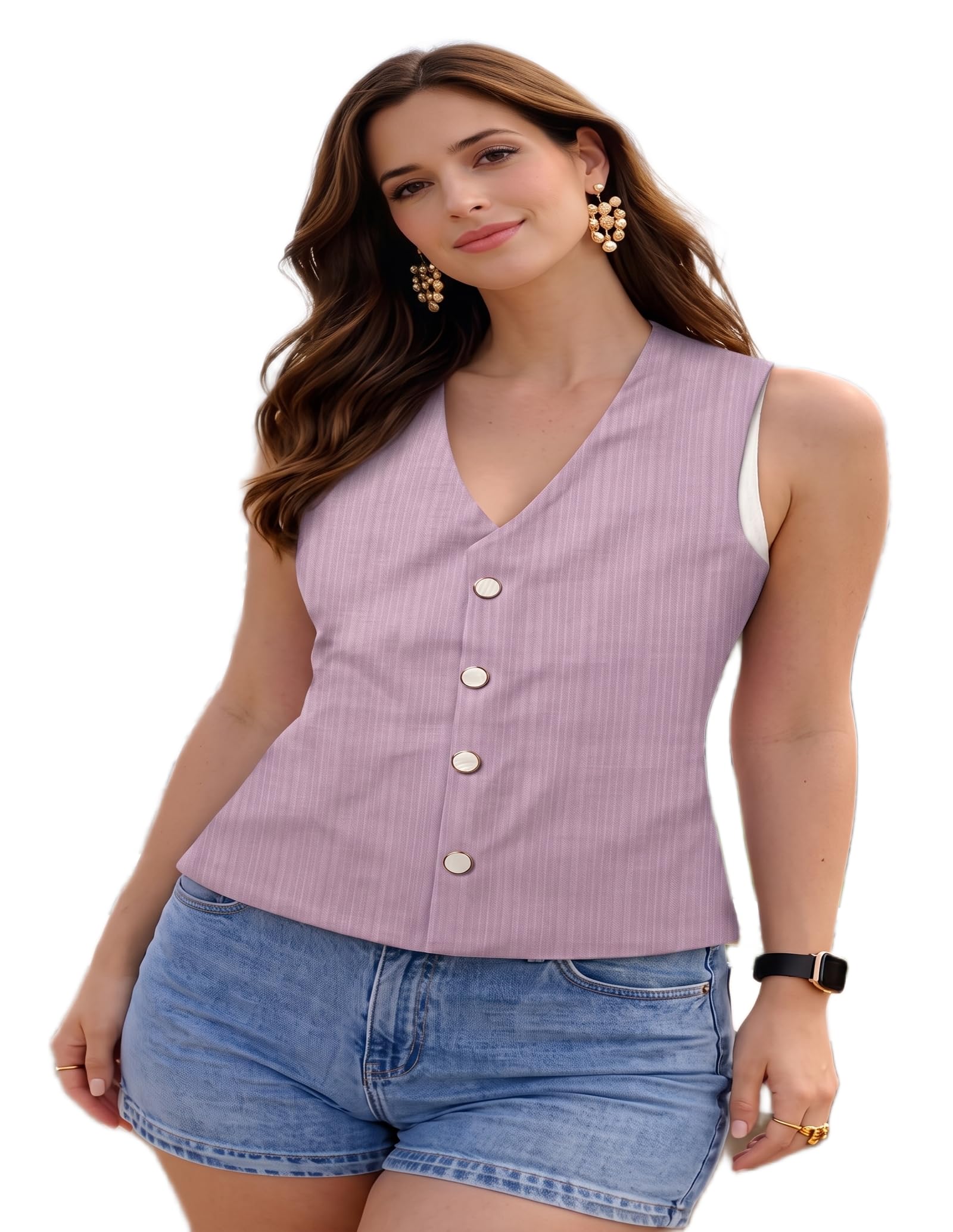 Women's Lavender Formal Vest Button Closure Tailored Office Wear Waistcoat-image-20