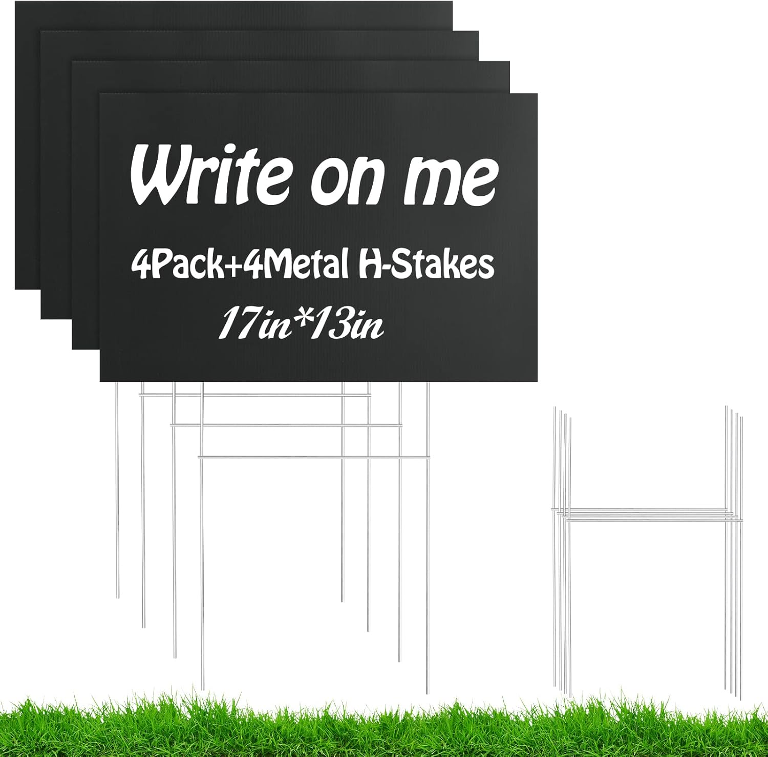 4 PACK 17x 13 Inches Black Blank Yard Signs Waterproof