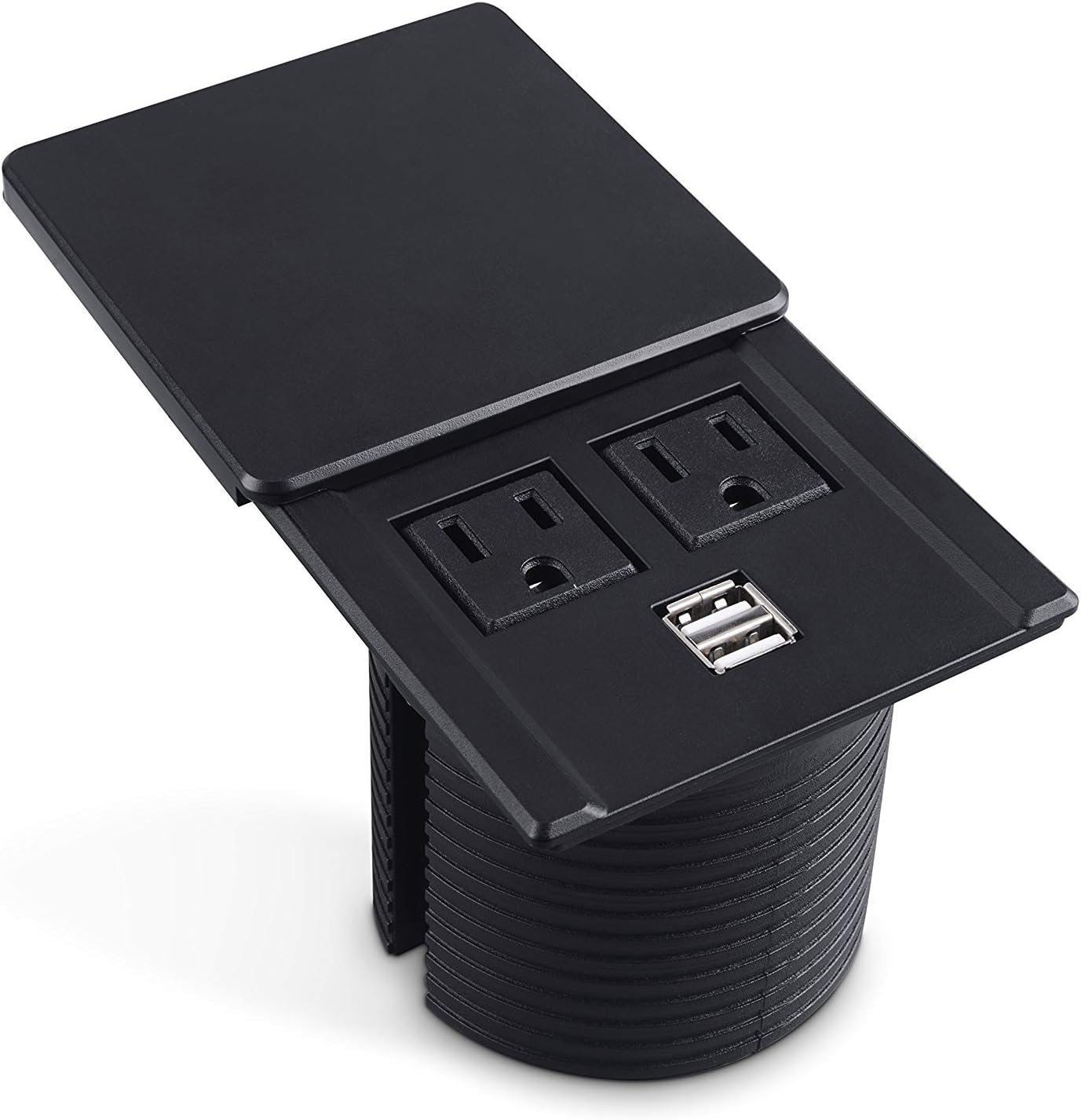 Desktop Power Grommet Data Center Desk Outlet Socket with 2 USB Ports Hidden Design (Black)