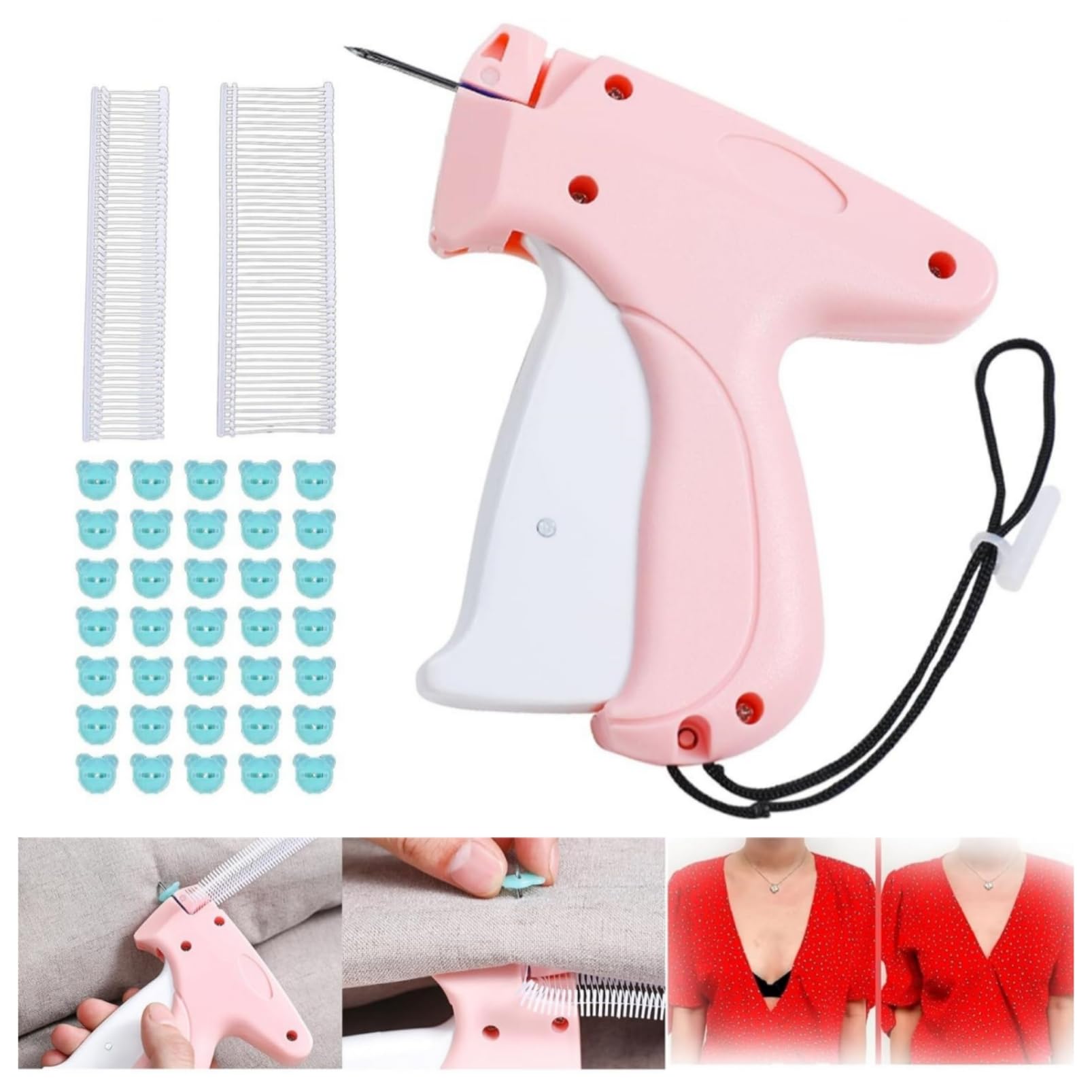 Stitch Gun for Clothes, Guick Stitch Sewing Clothing Tag Guu,Fix Hemming Tool Comes with 100 Bear Buckles nd 1100 Plastic Needles