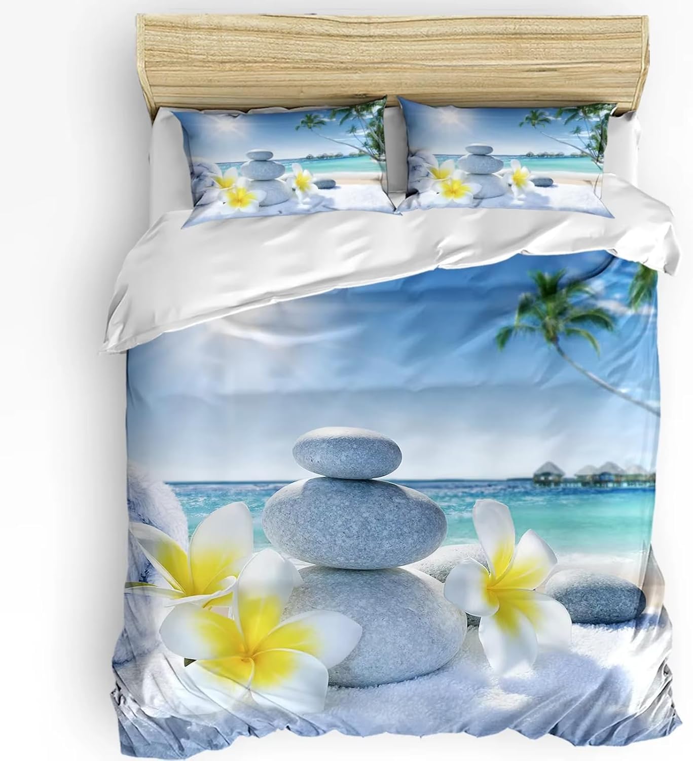 Parure de lit 2 personnes 240x260 housse de couette adulte pierres et taies d'oreiller 65x65