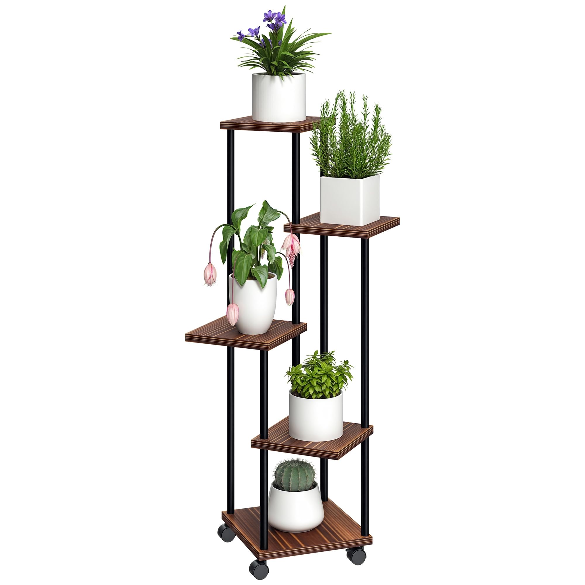 Outsunny Support plantes 5 niveaux roues acier 110 cm carbonisé