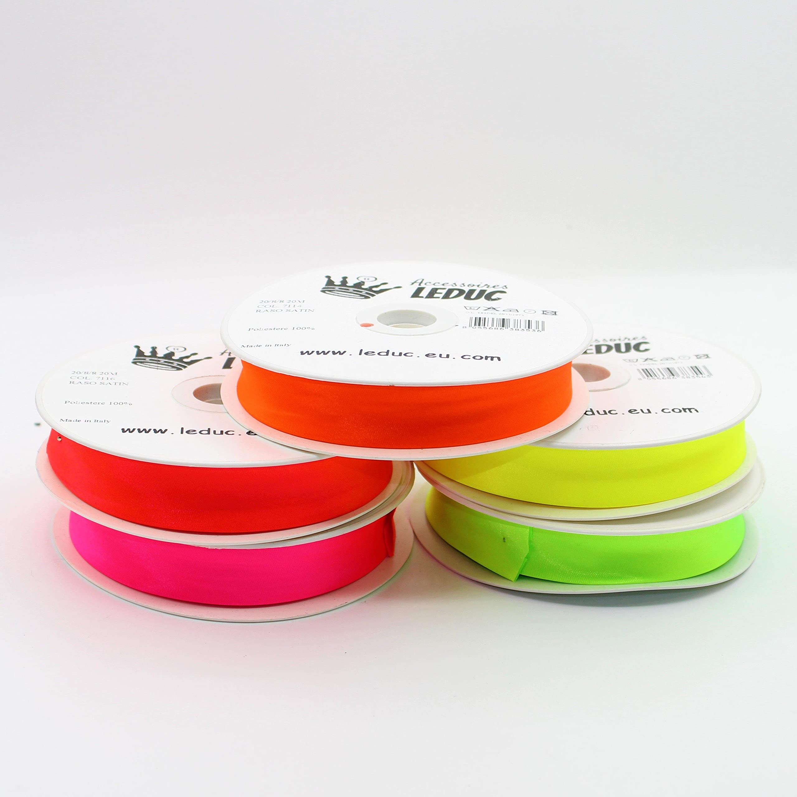 Leduc 20 metri - Bordatura fluorescente - 5 colori - per cucire 10 mm (8+2) Fluo Neon Qualità Italiana Fluorescente 7113 Neon Pink