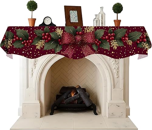 Miniatura 7 de NYZE Bufanda de mantel de Navidad de 70 x 17 pulgadas, para chimenea, bufanda, decoración para Navidad, chimenea, bufanda, estante, corredor,
