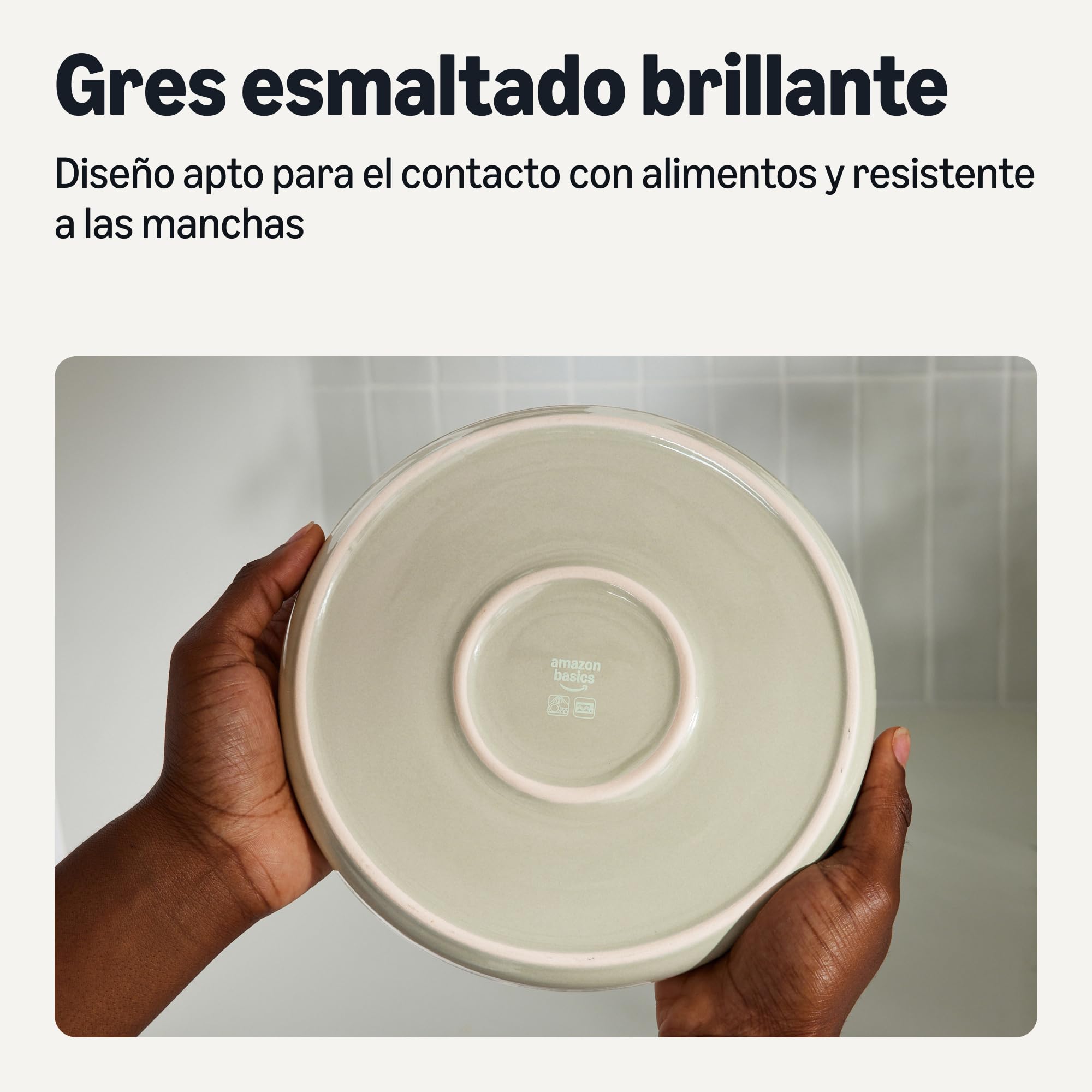 Amazon Basics Vajilla de Gres Esmaltado, Juego de 18 Piezas, 6 Servicios Completos, Apta para Lavavajillas, Marfil