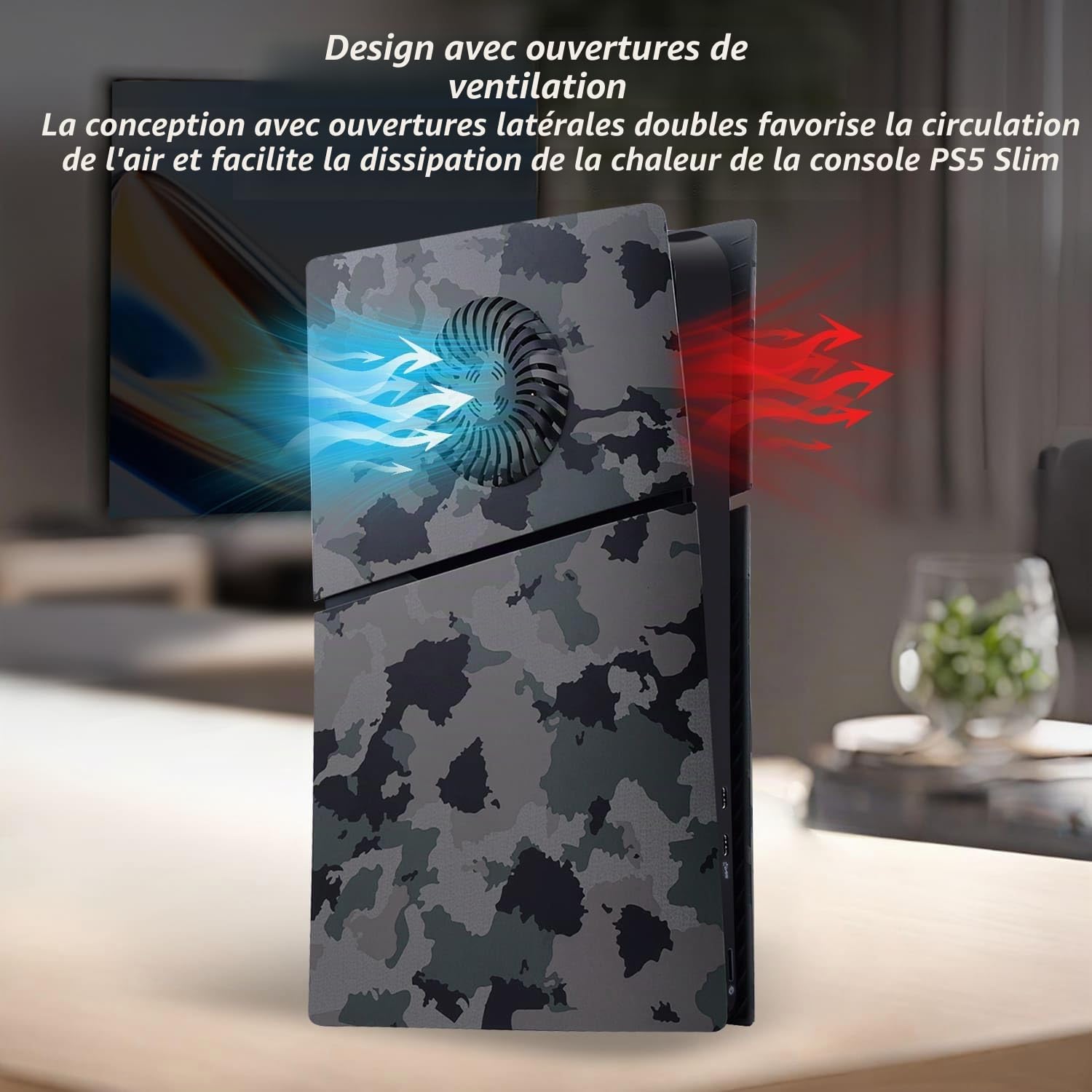Mcbazel Plaques Avant de Remplacement pour PS5 Slim, Coques de Protection en ABS Durable avec Aérations de Refroidissement, Accessoire pour PlayStation 5 Slim Édition Digitale – Noir (Non compatible a