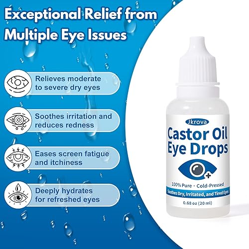 Miniatura 2 de Gotas de aceite de ricino natural, hidratación profunda y alivio calmante para ojos secos, irritados, con picazón y cansados, aceite de ricino 100%