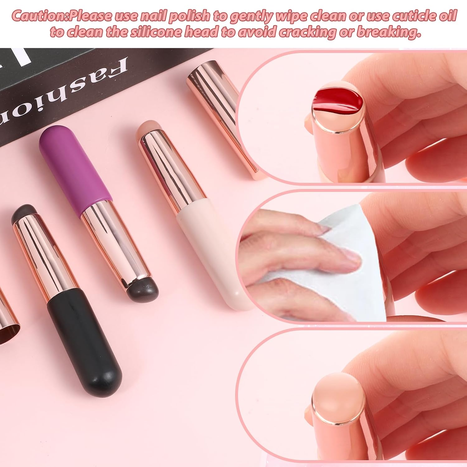 3PCS Silicone Nail Brush, Ombre Nail Brush, Silicone Lip Brush, Reusable Silicone Nail Chrome Applicator, Silicone Nail Brush Tools for Chrome, Ombre, French Nail, Lipstick, Concealer