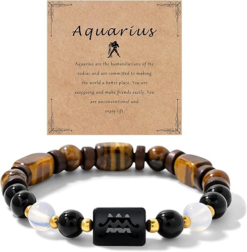 Zodiac Aquarius Black Obsidian And Opal Bracelets for Women 