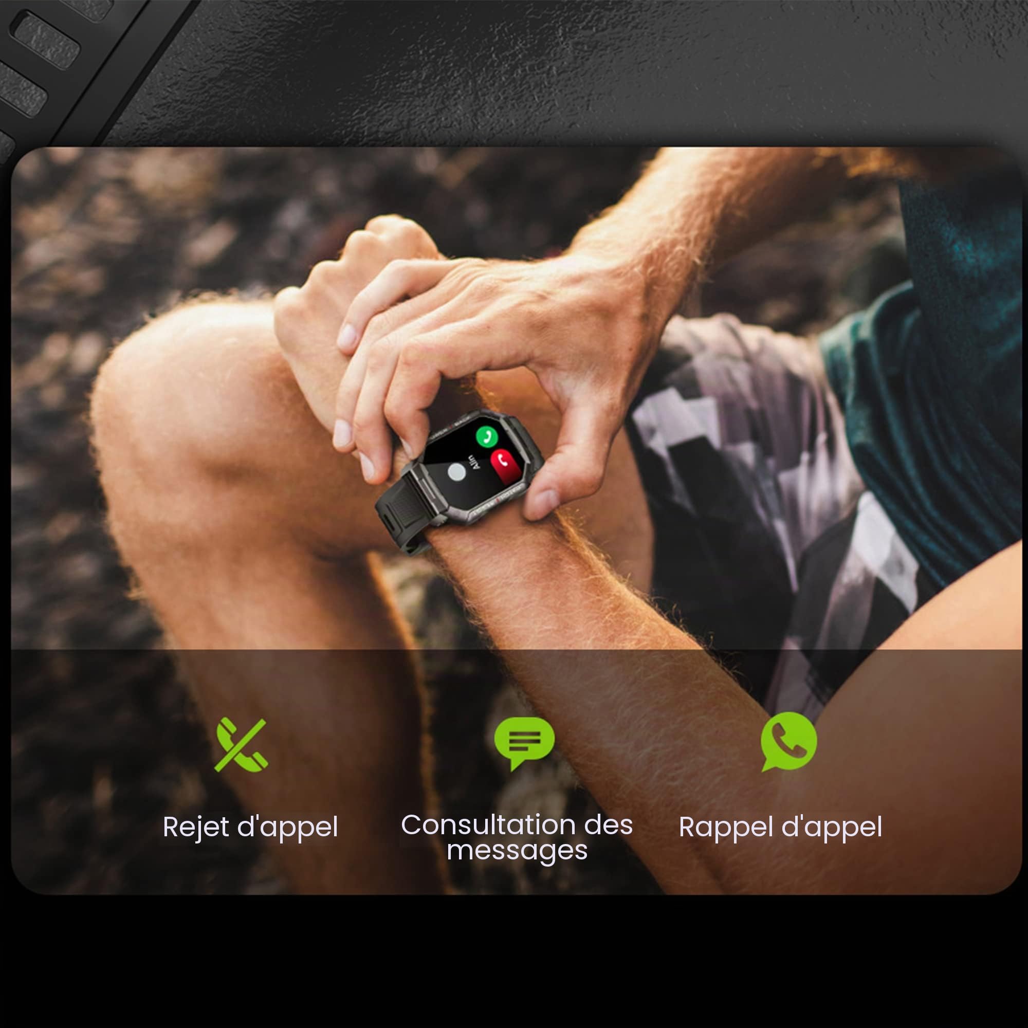 Montre Connectée Homme Appels Bluetooth, 1,83" Sport Écran Tactile Smartwatch Bracelet Connectee avec Moniteur de Sommeil Fréquence Cardiaque Podomètre GPS Fitness Tracker pour Android iOS (Noir)
