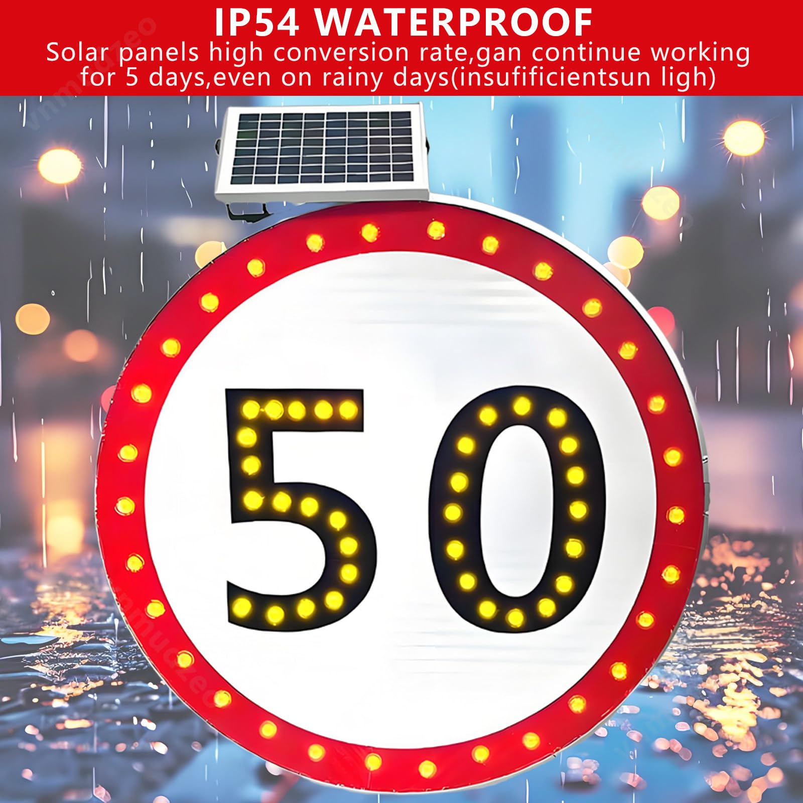 Señal LED de límite de velocidad, pantalla de retroalimentación de tráfico alimentada por energía solar, señal de advertencia de radar de 600 mm para mejorar la seguridad vial y la regulación de