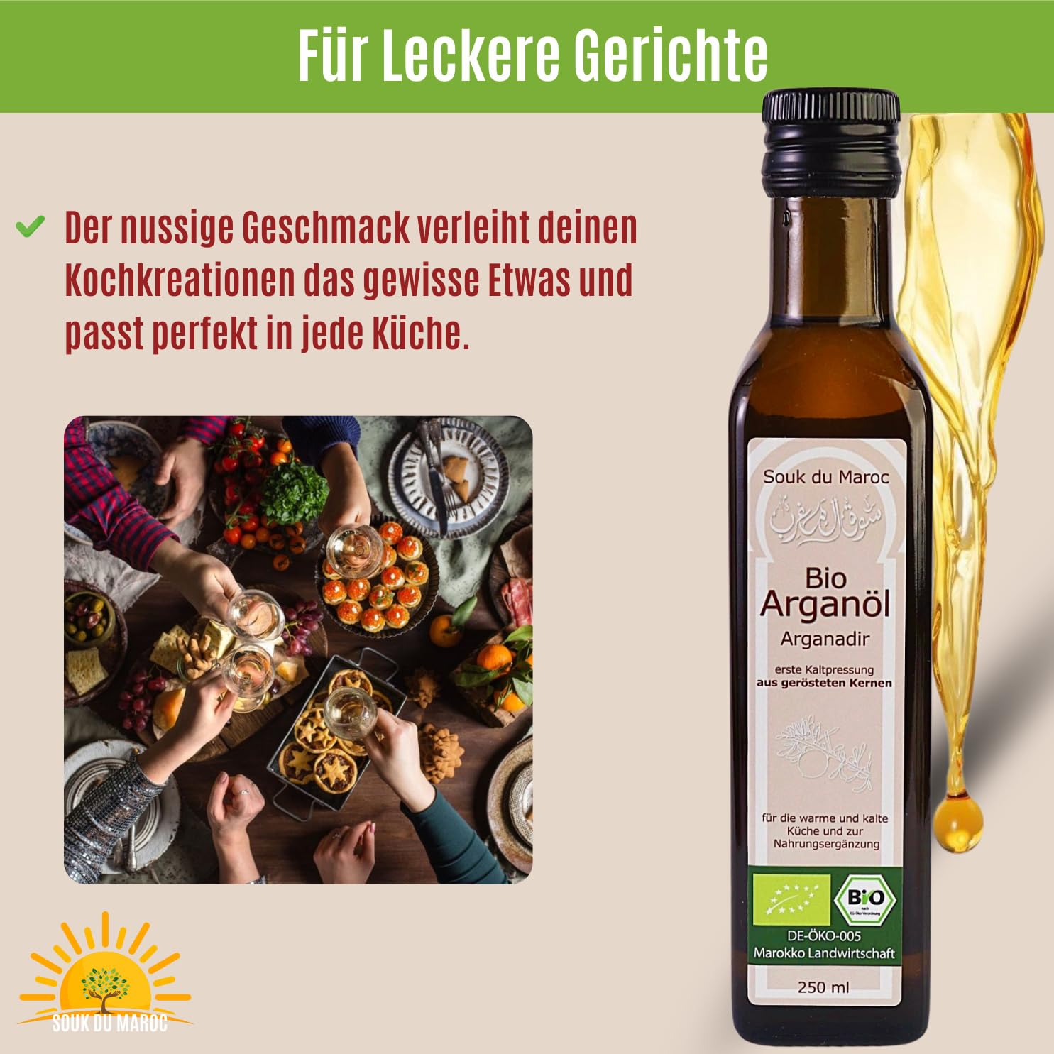 Aceite de argán orgánico comestible tostado prensado en frío Arganadir de Marruecos, 250 ml ✔ 100% vegano puro ✔ orgánico para cocinar, ensaladas y suplementos nutricionale