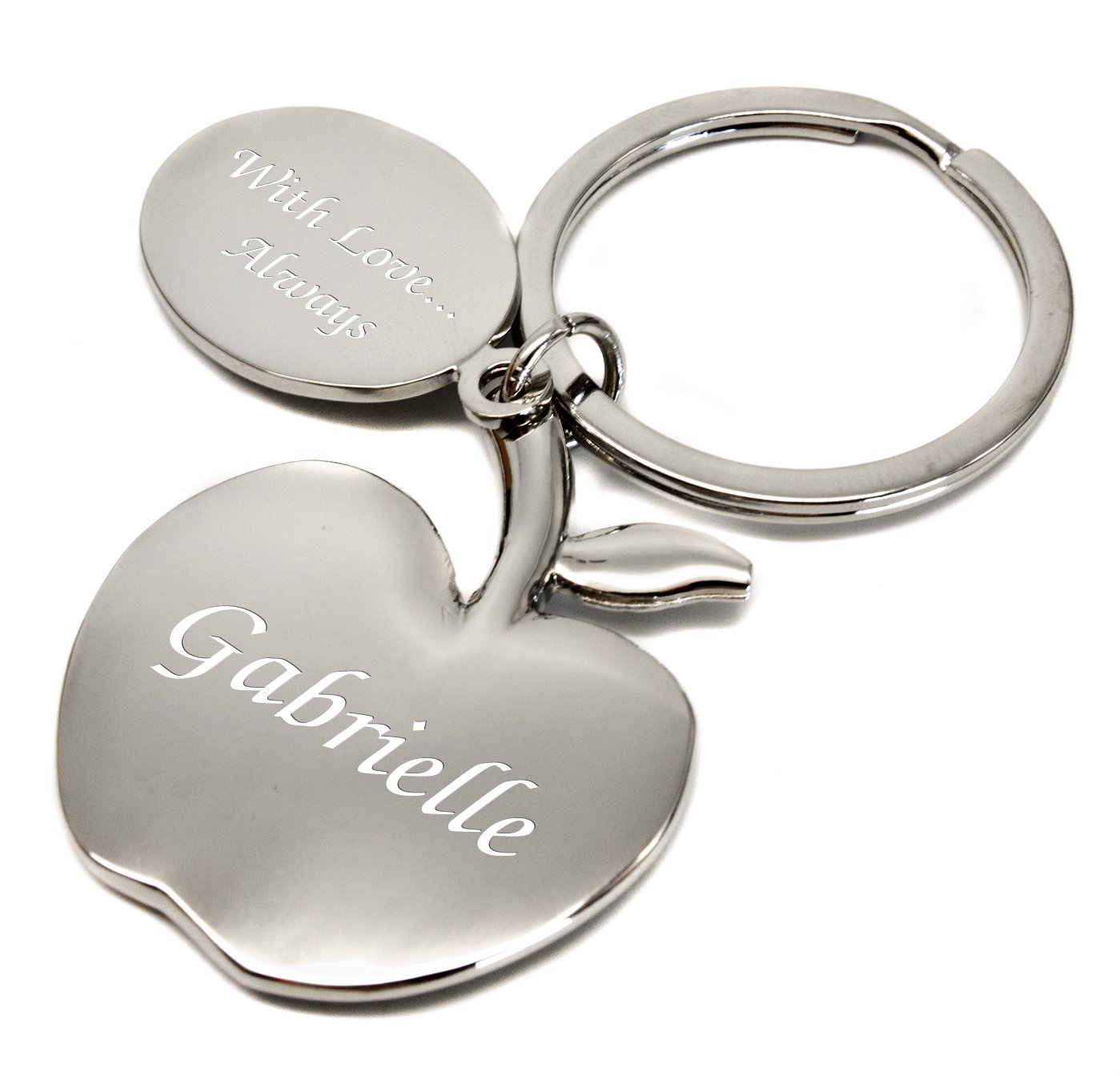 County Engraving Silver Personalised Large Polished Chrome Apple Keyring And Fob With Any Message Engraved - Enter Your Own Custom Text