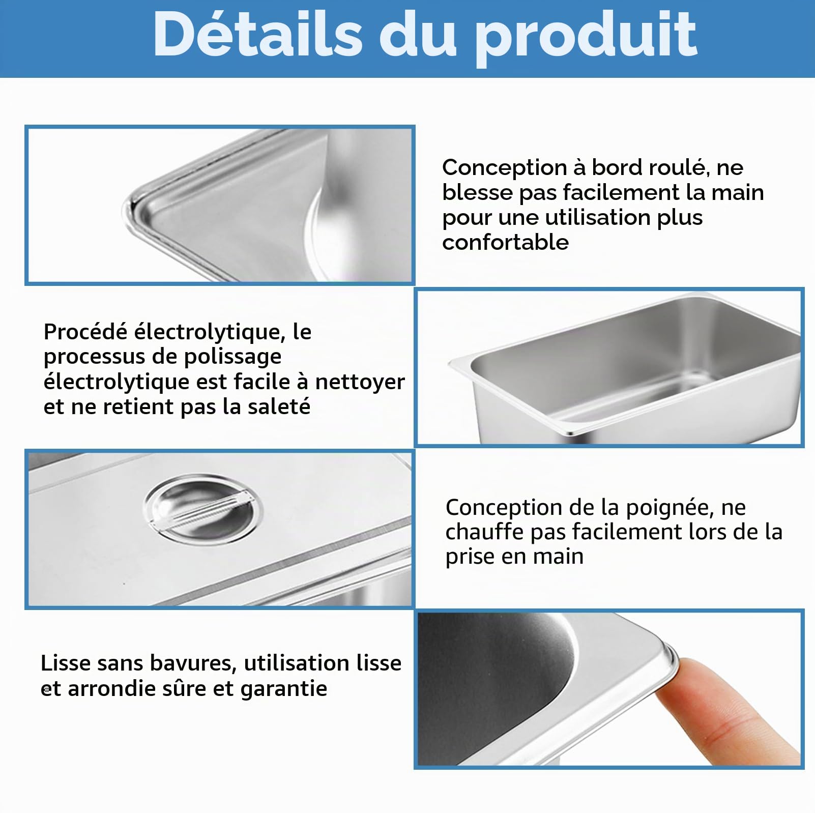 3 Pièces Bac Inox Alimentaire: Plat Four Rectangulaire, Plat Four Avec Couvercle, 32,5x17,5x6,5 cm, Durable et Facile à Nettoyer pour Cuisine, Restaurant