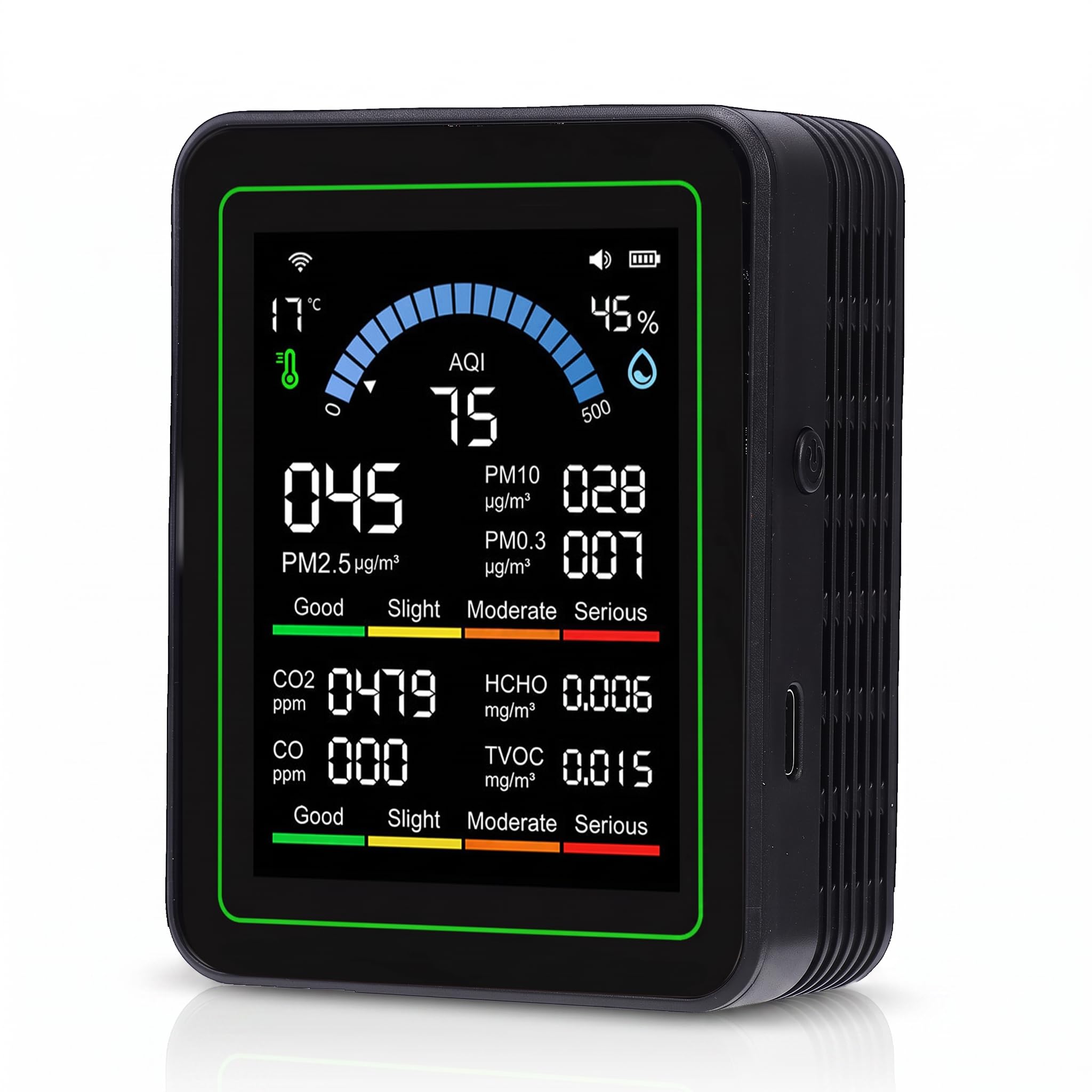 Bewinner Monitor Inteligente de Calidad del Aire 10 en 1, Probador de CO2 para el Hogar, Detecta TVOC HCHO PM2.5 PM1.0, Medidor de Aire Interior Portátil con Aplicación Tuya