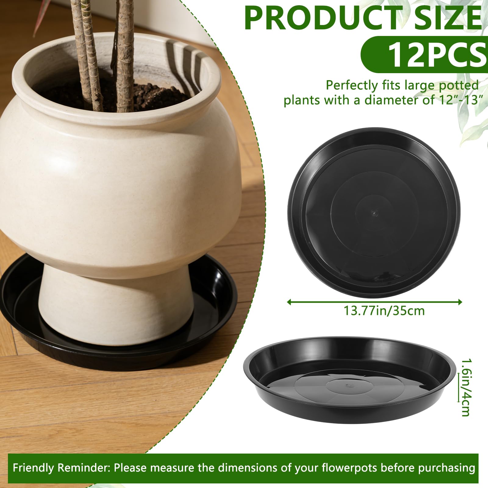 Rainmae Lot de 12 soucoupes rondes en plastique pour plantes - 35 cm - Pour intérieur et extérieur - Sans trous