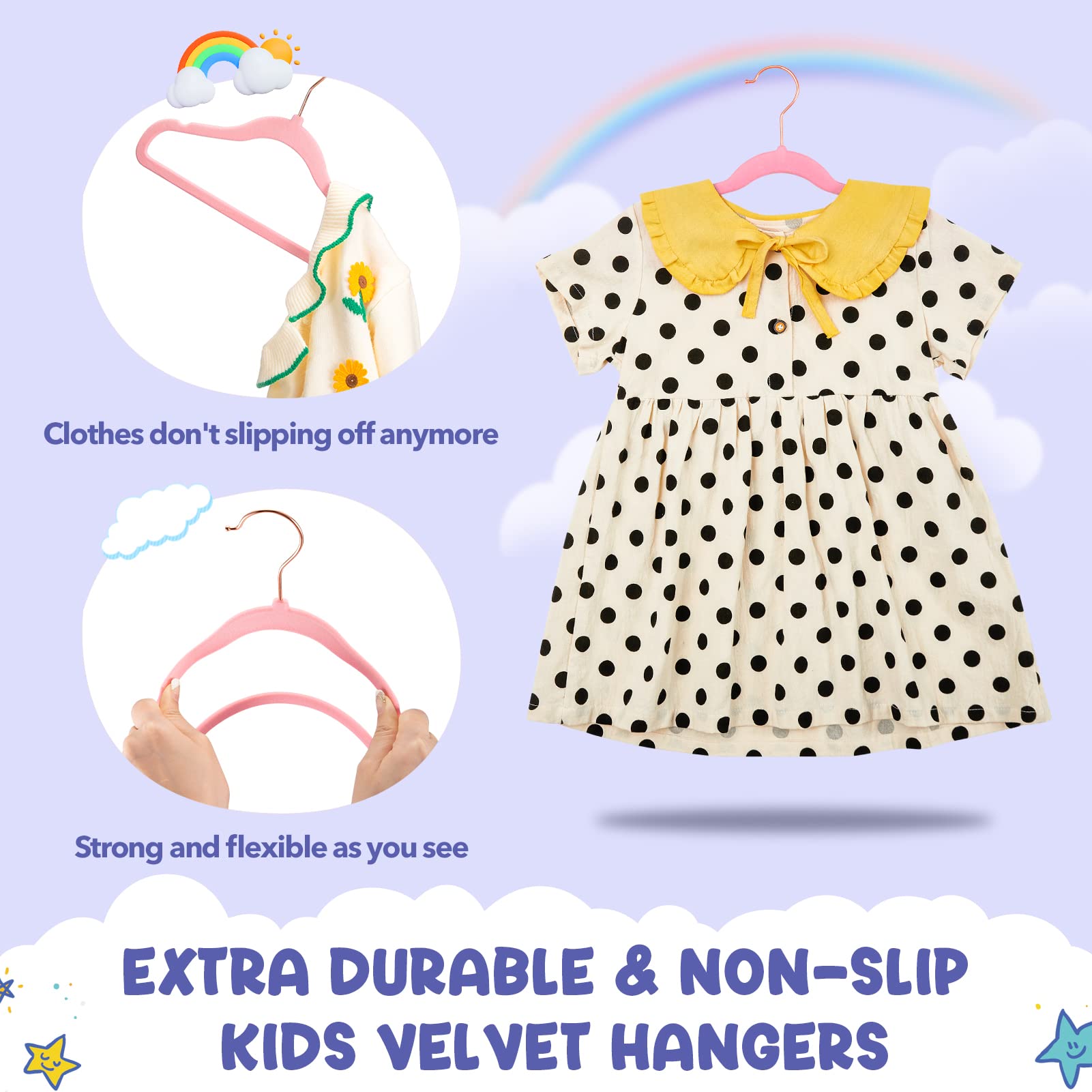 House Day Perchas de terciopelo para niños, paquete de 60 perchas de calidad para armario, ultrafinas, lindas, fieltro, antideslizantes, 36 cm, colgador pequeño para ropa de bebé, rosa rubor