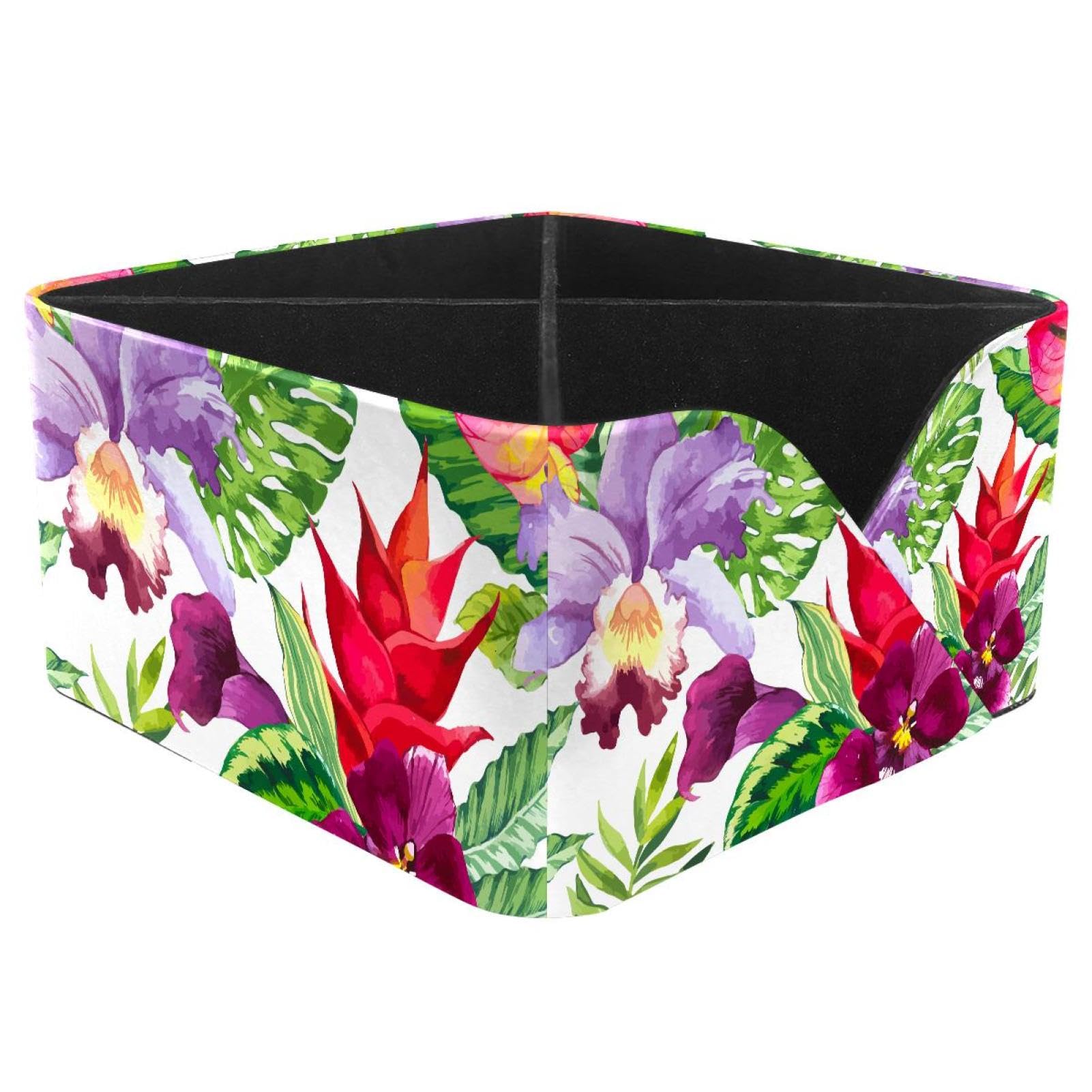 KengjuTesu Lily Flowers Desktop Organizer Pen Holder, Rectangular Pencil Cup for Office, Study and Makeup Stations