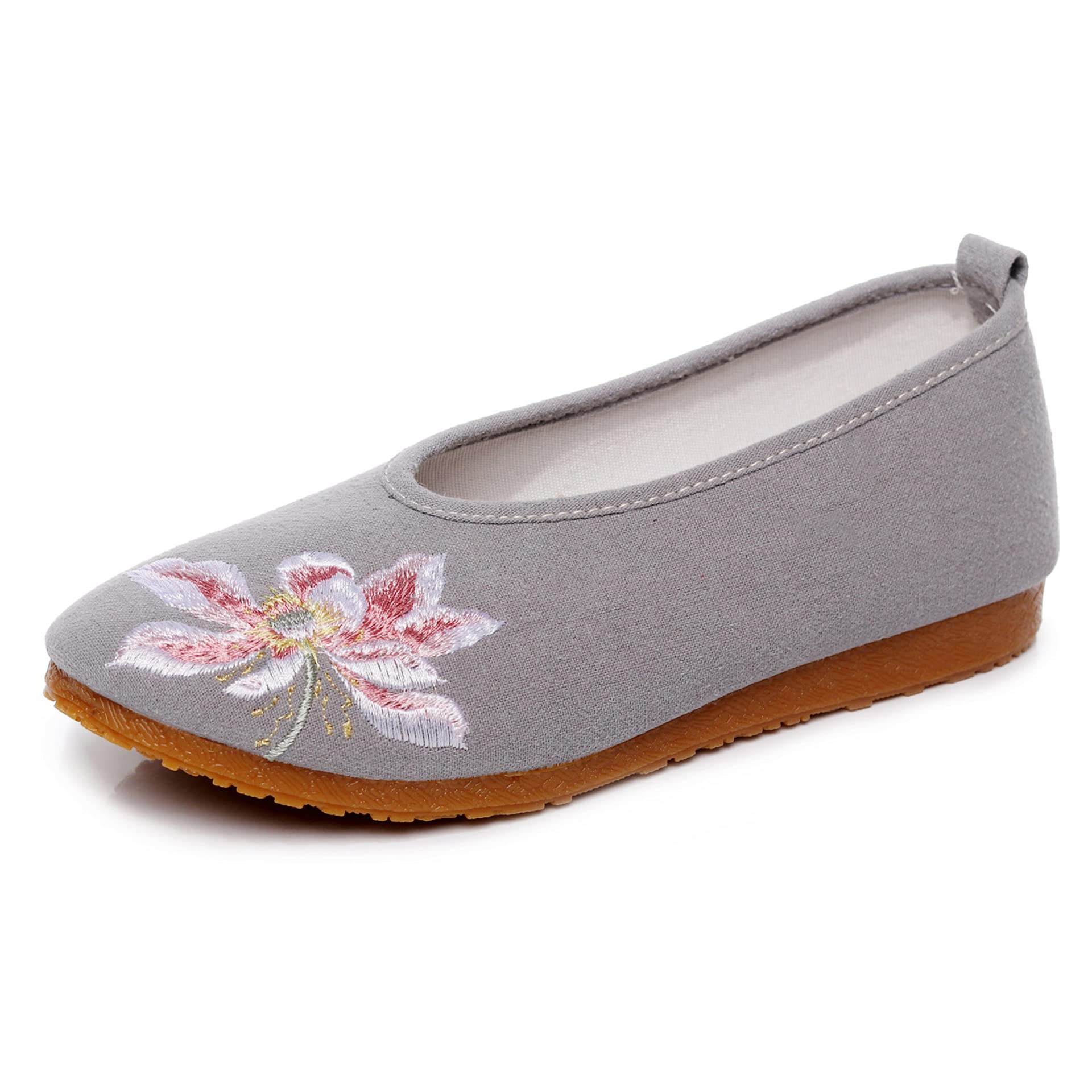 Women's Round Toe Slip On Flats,Plain Tea Dress Casual Shoes, Ox-Tendon Sole Embroidered Flats Shoes.