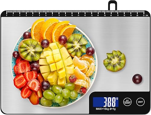 Báscula digital de cocina de 33 libras, área de pesaje grande, báscula electrónica profesional de alimentos, báscula doméstica de acero inoxidable,