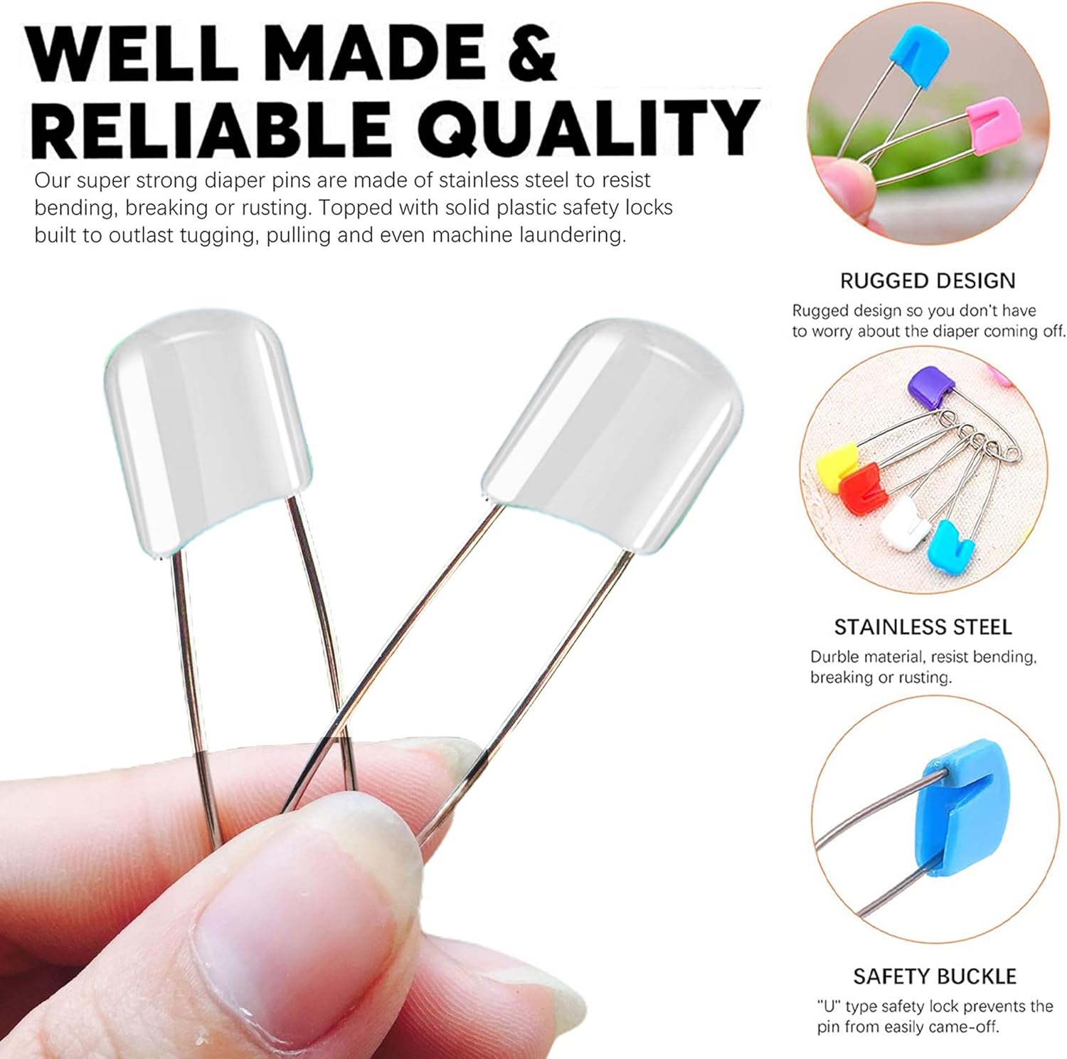 Lxnoap 10 pcs Cloth Diaper Pins Stainless Steel Traditional Safety Pin (White) : Baby