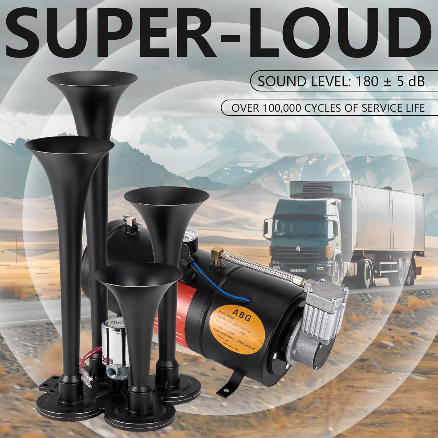 Train Horns Kit for Trucks 180dB Super Loud Truck Air Horn with 150 PSI 0.8 gallon 12V Air Compressor Air Tank Can for Truck Car Jeep SUV Train Pickup Boat and Other Vehicles