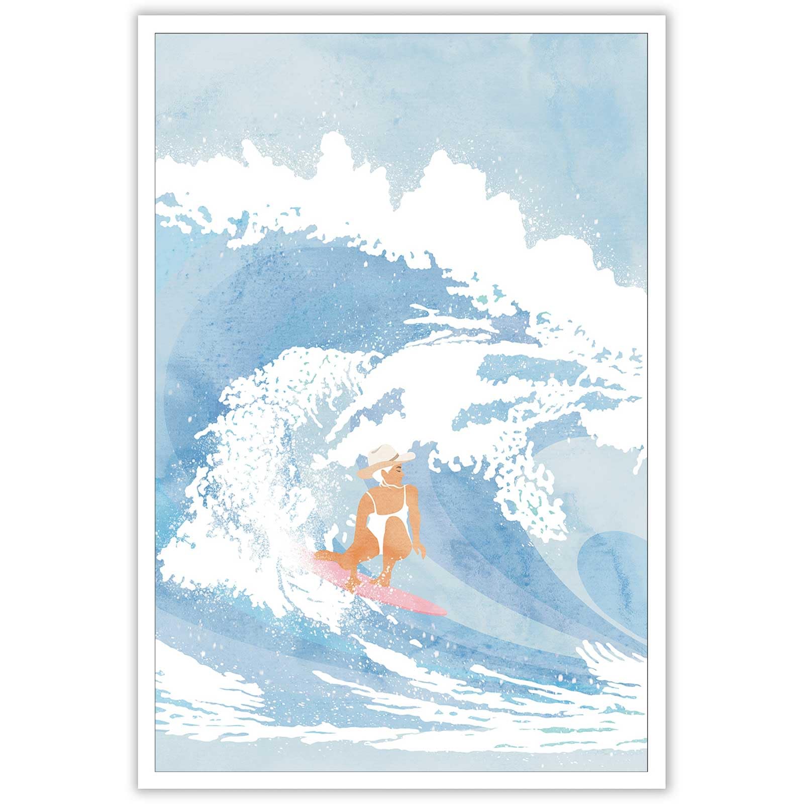 Vintage Coastal Cowgirl Surf In The Waves Posters Blue Beach Ocean Canvas Wall Art Summer Women Surfing Extreme Water Sports Prints Painting For Home