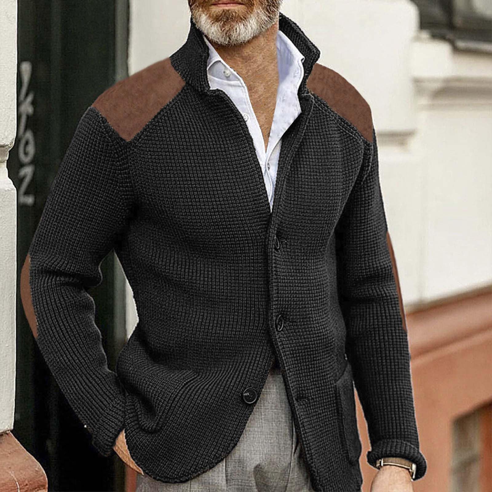 Generisch Cardigan da uomo con bottoni, maglione a maglia con bottoni e tasche, maglione di grandi dimensioni, caldo, giacca invernale, vintage, da lavoro, classico, versatile