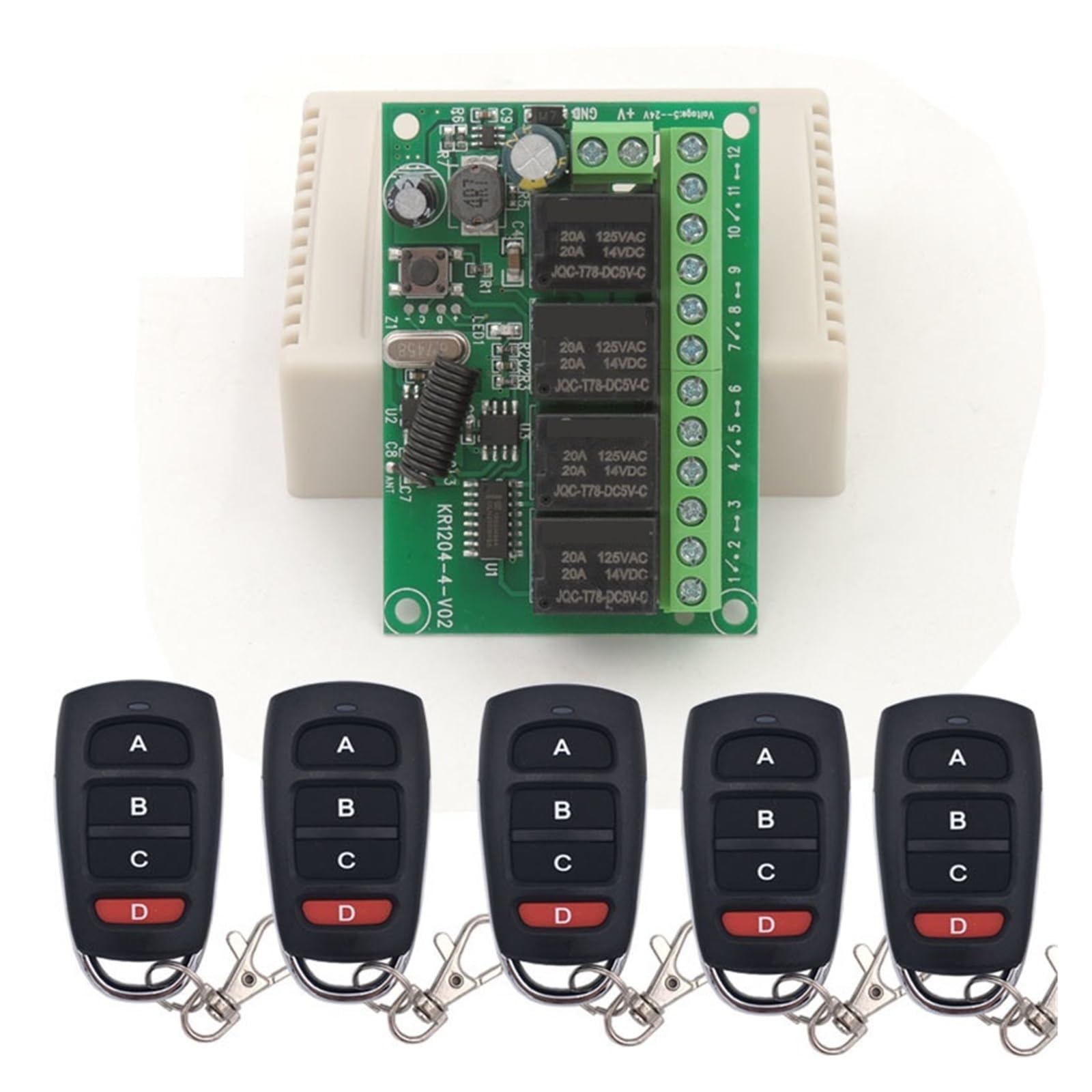 Elektrischer TüRöFfner, 433 MHz Universal-Fernbedienung DC Wireless Relay Empfänger und Sender, for Garage/Licht/Motor/LED(1RC 5B)