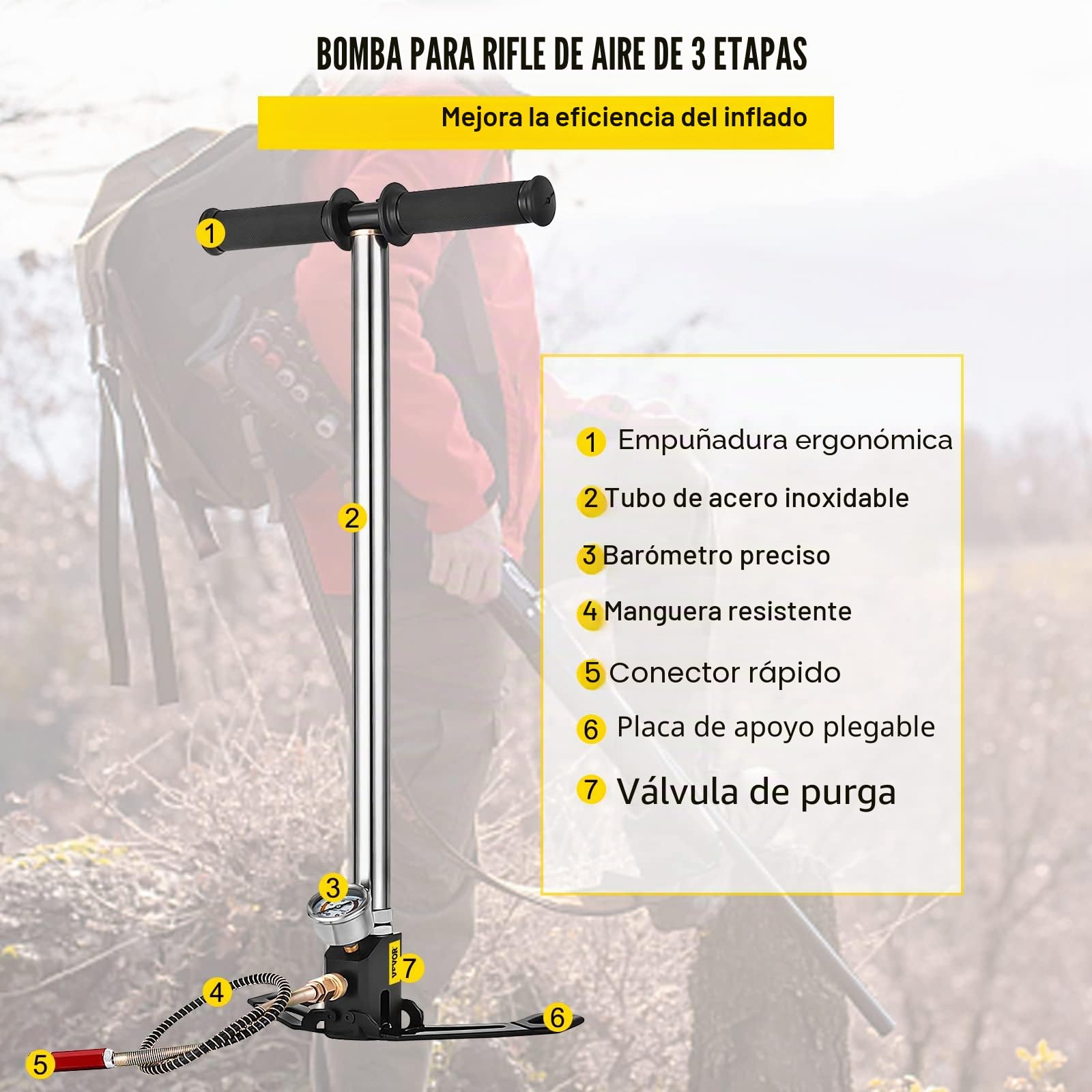 BestEquip - Bomba de aire PCP de 4500 PSI, bomba de mano de alta presión, 3 etapas, bomba de aire PCP