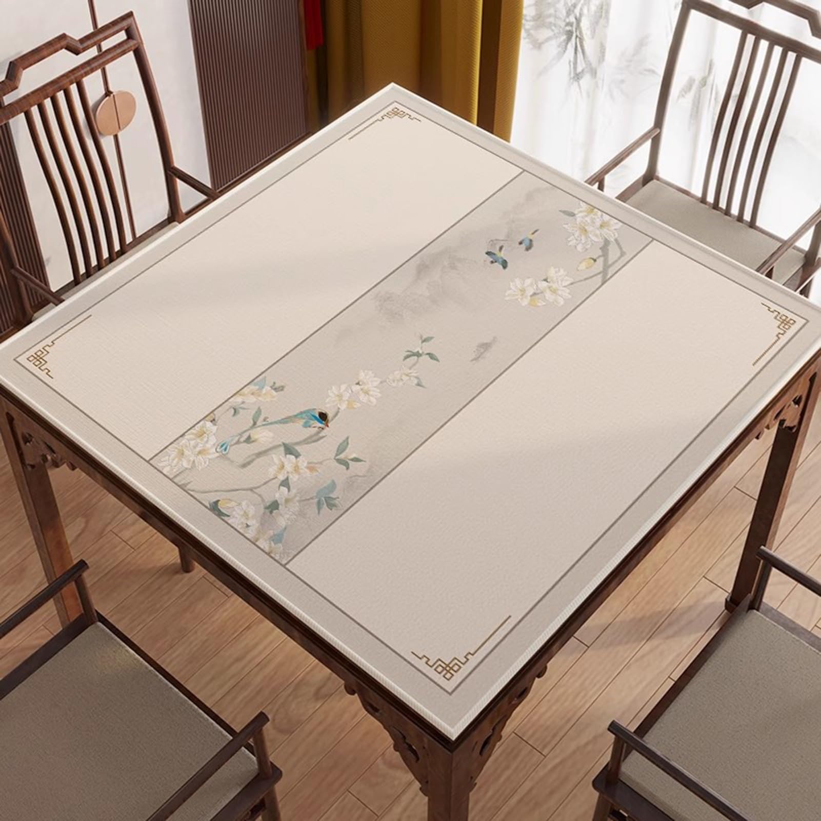 Tapis de Table de mah-Jong, Tapis de Jeu en Velours Style Chinois(85cm/33.46in)