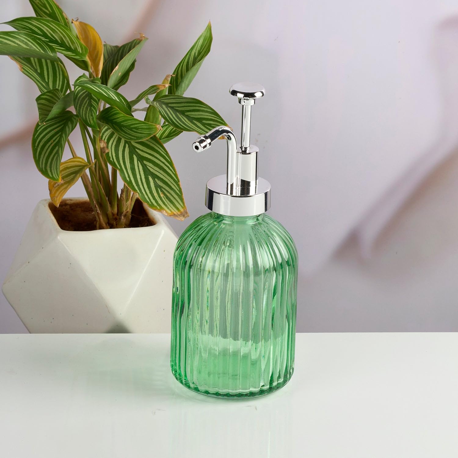 SaSaSa Glass Soap Dispenser with Refillable Pump Bottle for Bathroom and Kitchen Sink – Stylish Liquid Dispenser for Hand Wash, Dish Soap, Lotion & More,Transparent & Green (Set of 2) (12185) 1