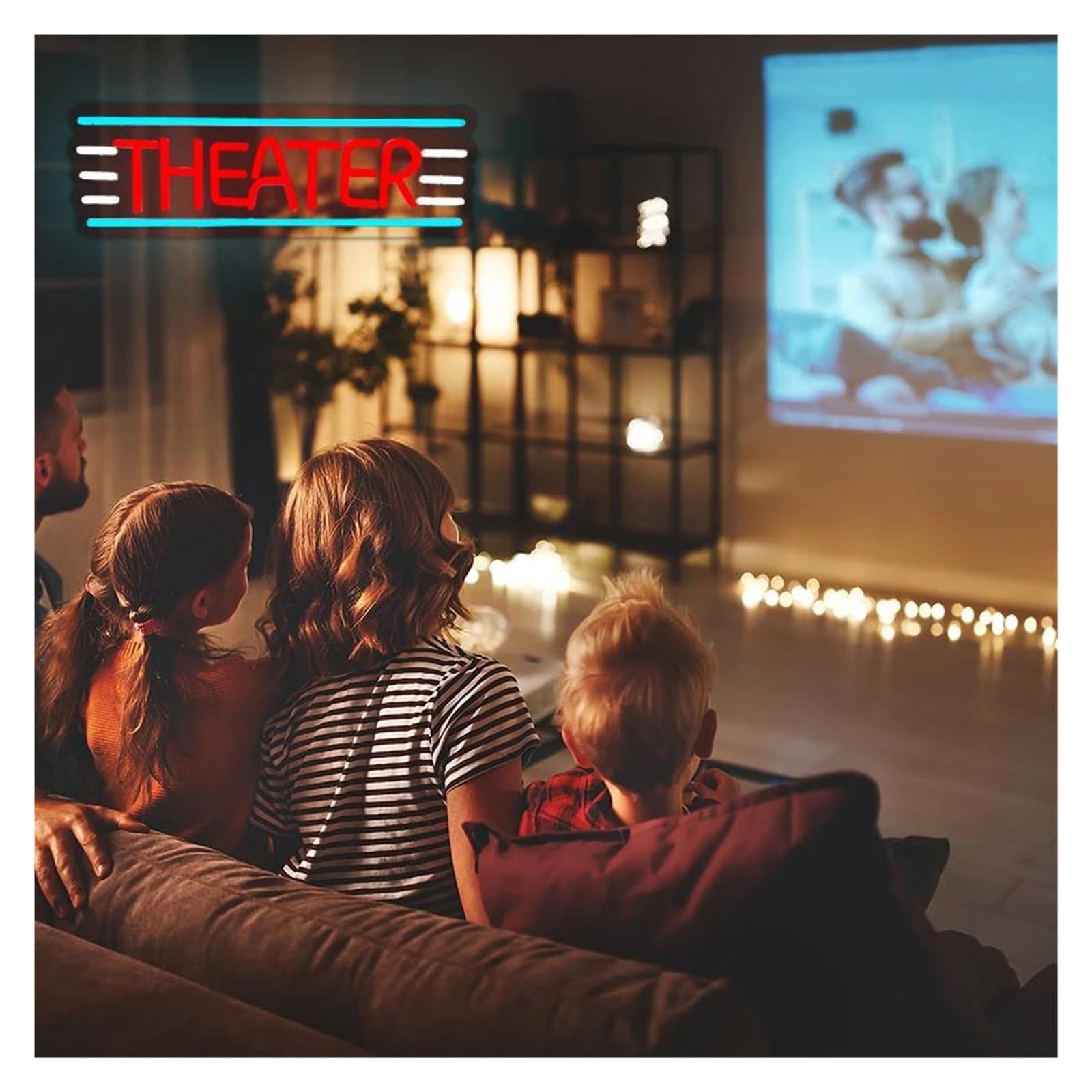 Luz de Diseño de Digital Letrero De Neón Theater Lámpara De Pared Para Cine, Decoración De Pared Para Dormitorio, Arte Cinematográfico, Alimentación USB, 42cmx13.5cm