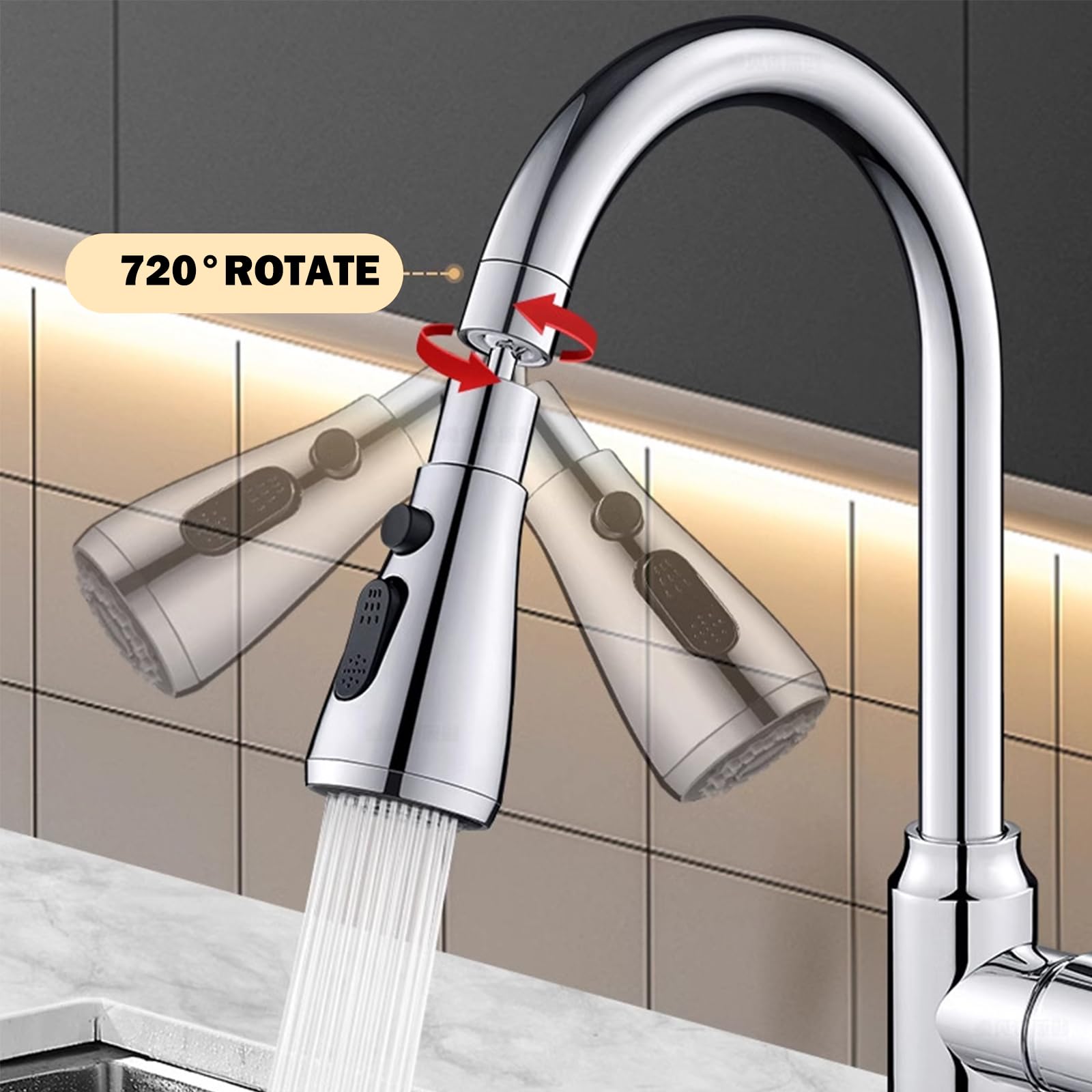 Aireador grifo cocina 360° giratorio filtro 3 modos antisalpicaduras atomizador