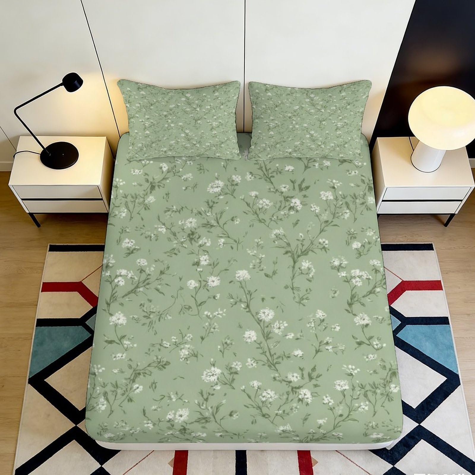 Uynsixtme Style-9 3D Printed Botanical Leaf Fitted Sheet Microfiber Deep Pocket Non-Slip Bedding Green Leaf Mattress Fitted Cover Breathable For Bedroom 90X200x25cm