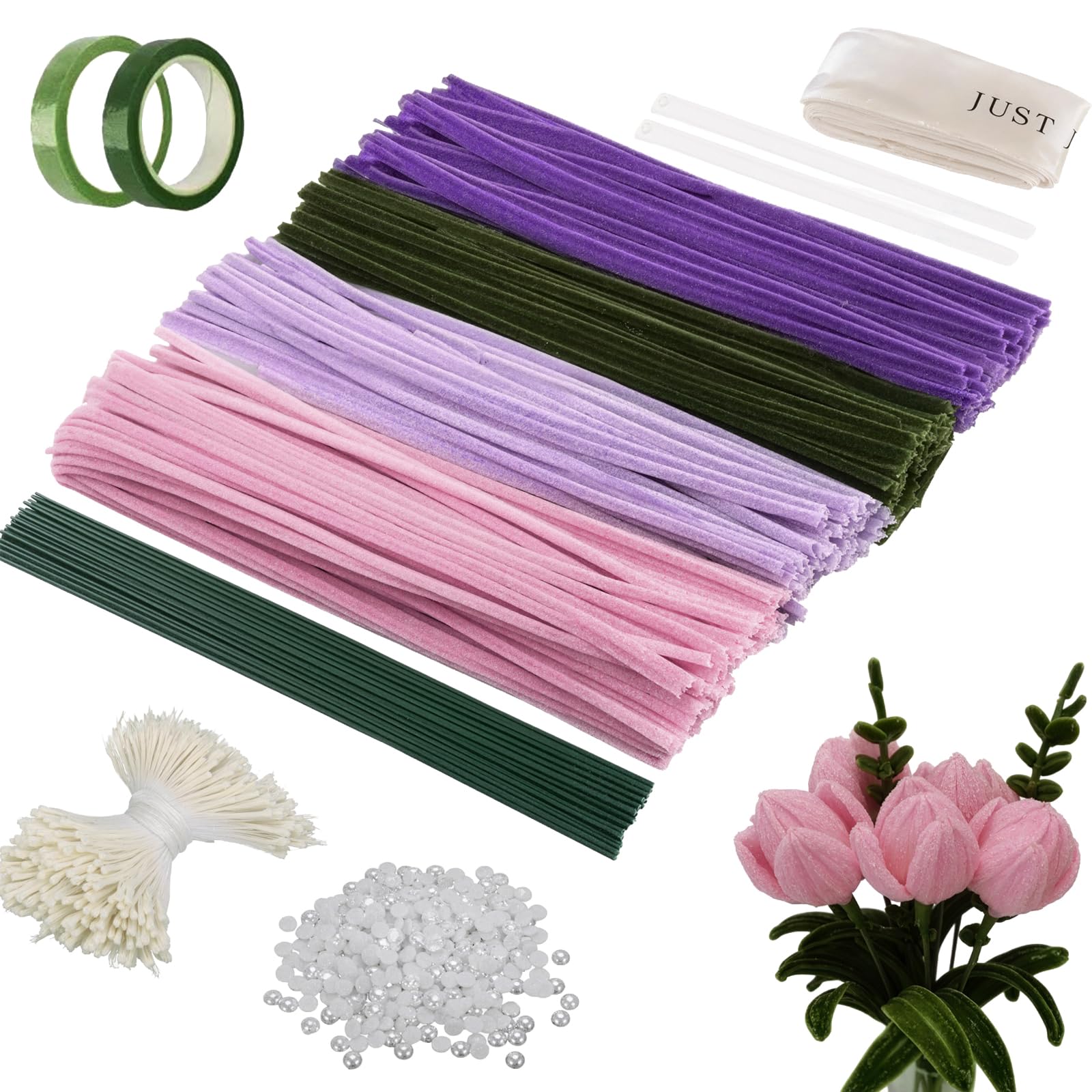 Woobroo 400PCS Pipe Cleaners for Craft Flowers, Macaron Pipe Cleaners Set for Floral Arrangements and Art Projects (Purple)