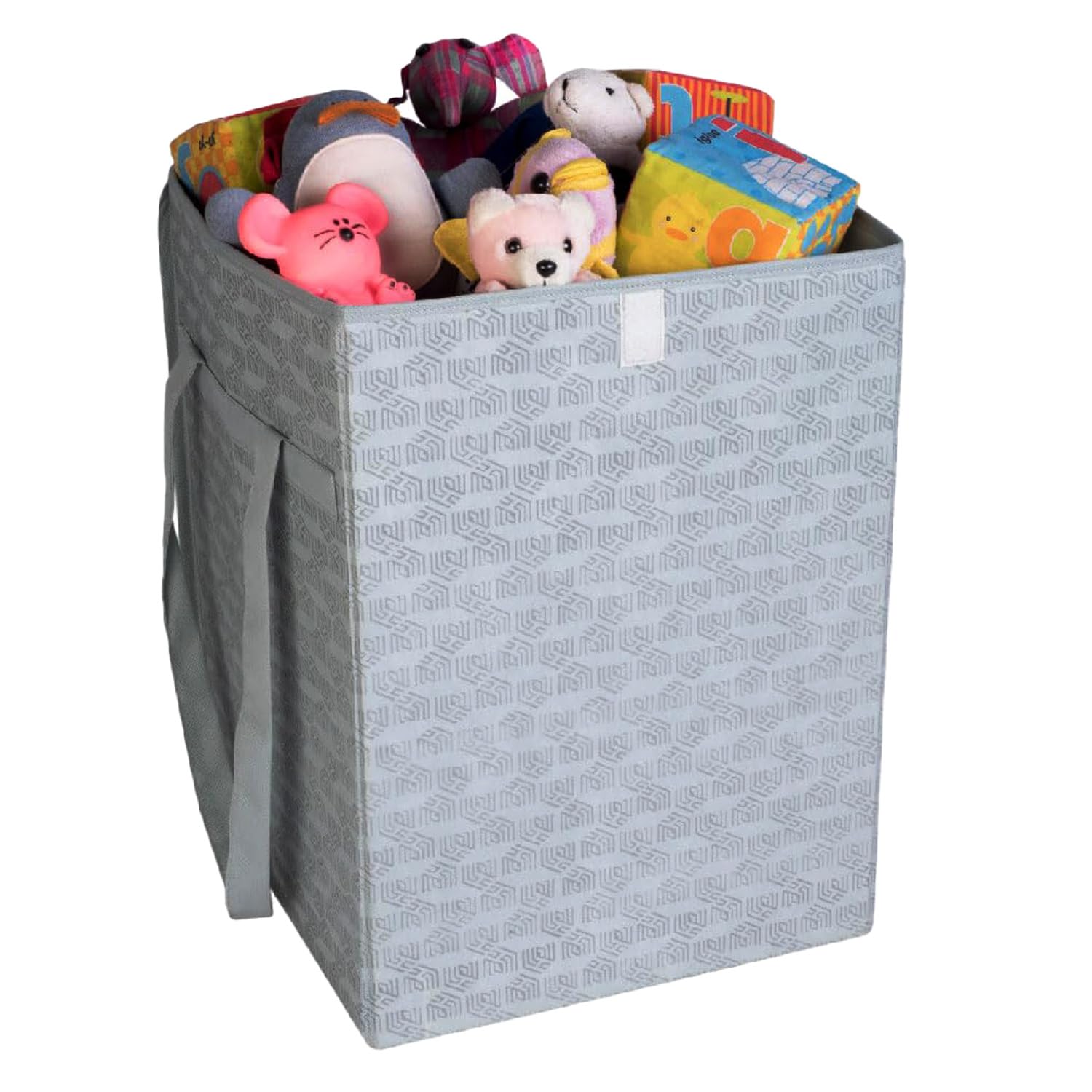 Homestrap Printed Non-Woven Laundry Basket with Lid and Handle – 50L Foldable Cloth Storage Hamper for Clothes, Towels, Toys, Shoes | Collapsible Organizer for Bedroom, Bathroom & More (Grey)