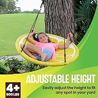 Vista 2 de Swurfer Slice - Giant 40" Round Colorful Saucer Tree Swing with Soft Padded Edge, Weather Resistant Quick Drying Fabric, Tool Free Assembly, Holds