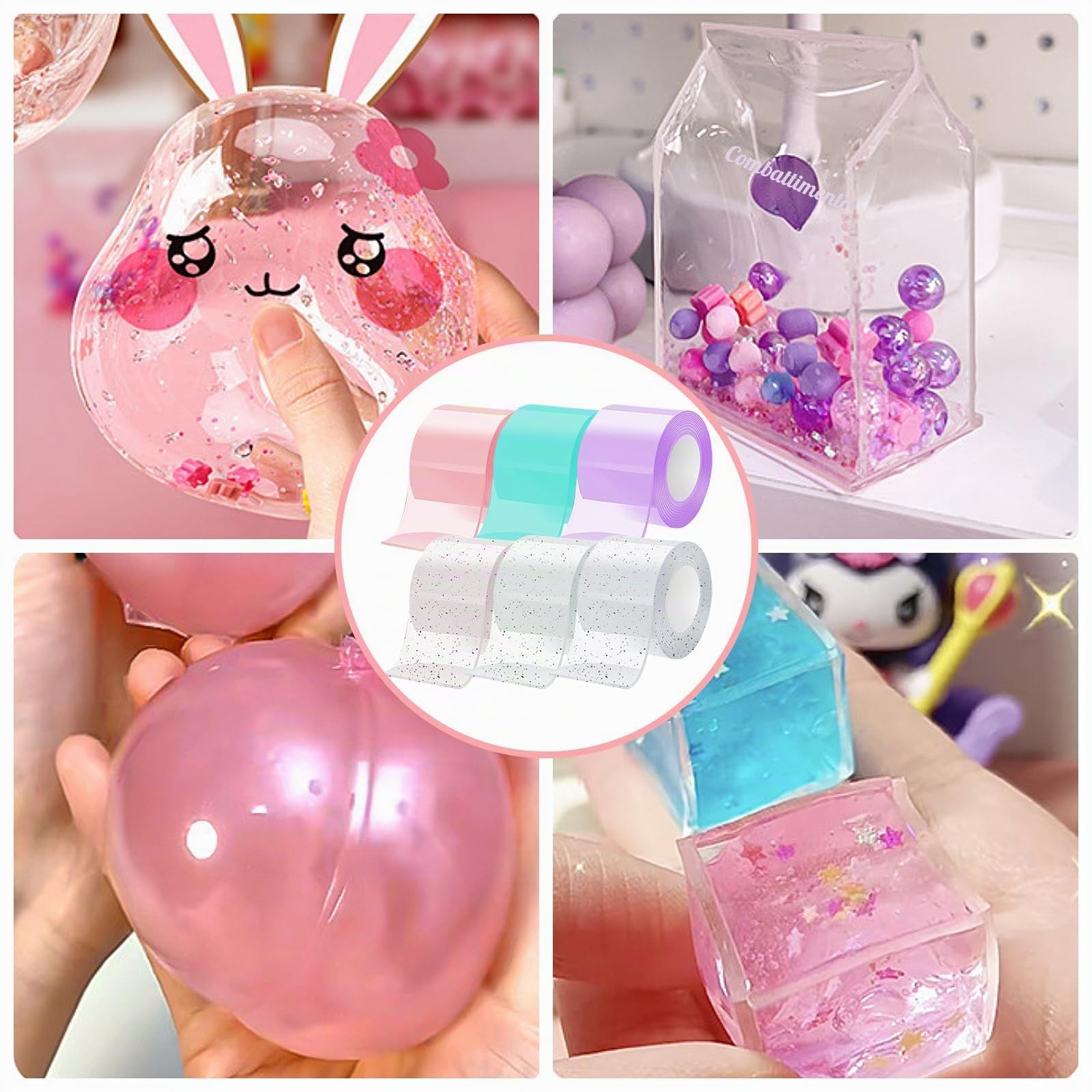 70 Set Nastri Adesivi per Bolle Sapone Nano, Set di Nastri Adesivi per Bolle di Sapone Nano per Bambini, Nastro con Glitter, Nastro Adesivo Trasparente Multiuso, Bolles Sapones Antistress (C)