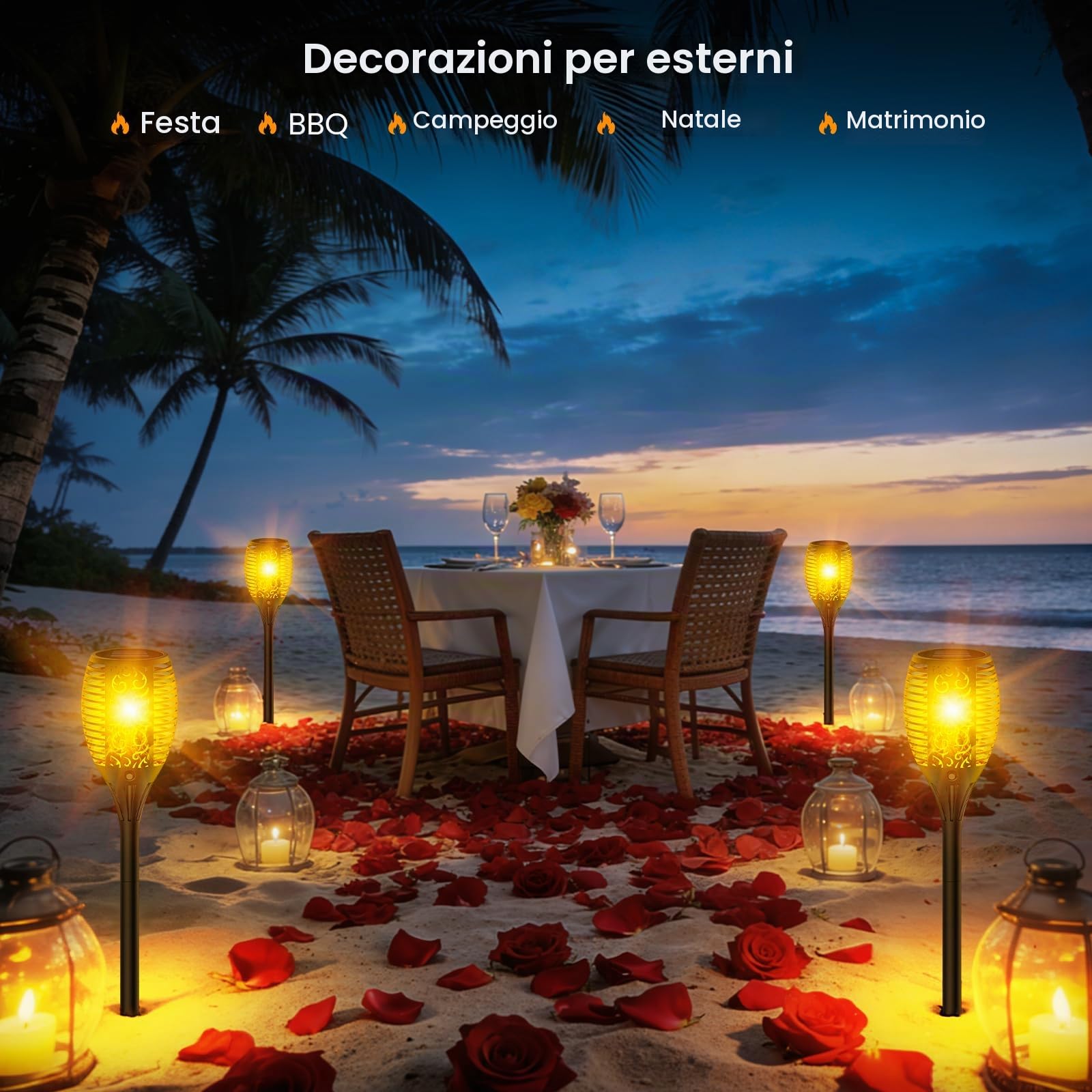 Luci Solari da Esterno 4 Pezzi, Lampade Solari da Giardino con 33 LED Torcia Solare Effetto Fiamma Tremolante Realistico, IP65 Impermeabile, Luce Solare LED da Esterno per Giardino, Vialetto